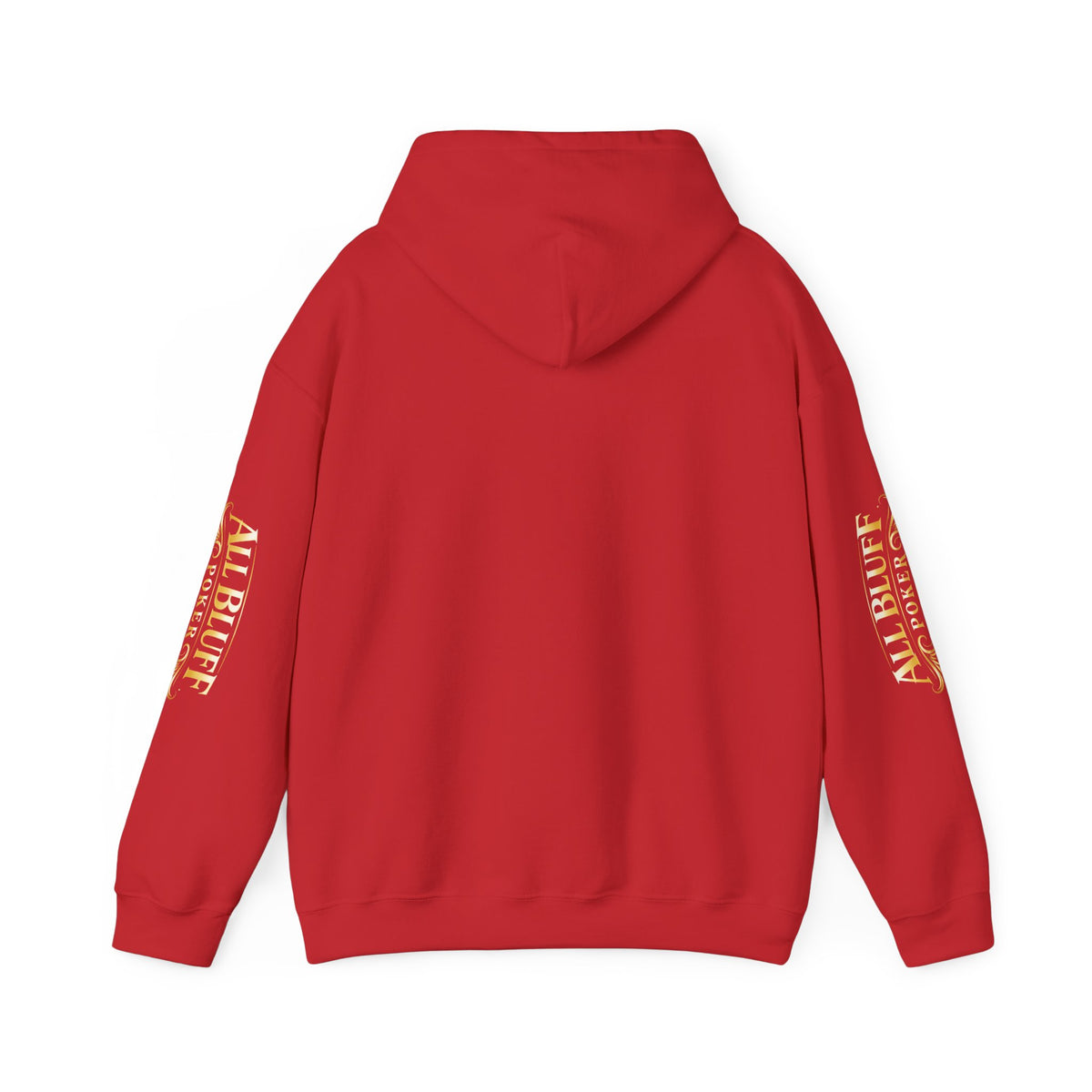 All Bluff Poker Pullover Hoodie in Red – Back Flat Lay | All Bluff Poker