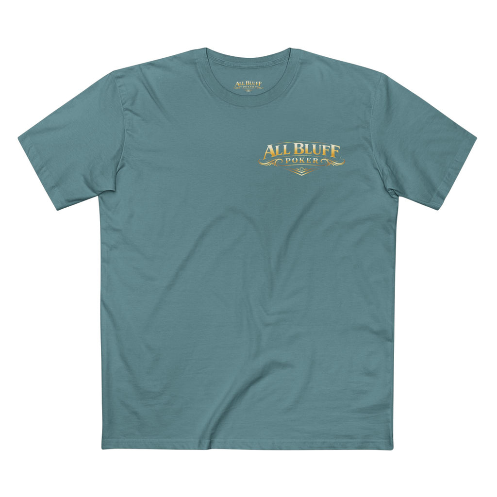 I'm a Bluffer Not a Fighter T-Shirt in Slate Blue – Front Flat Lay | All Bluff Poker