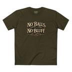 No Balls No Bluff T-Shirt in Army – Front Flat Lay | All Bluff Poker