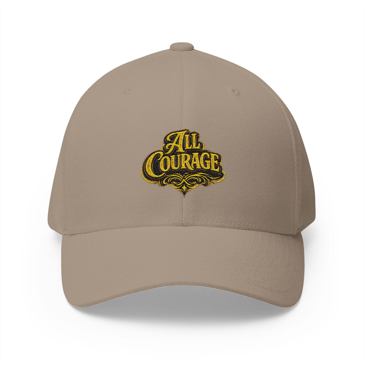All Courage Fitted Cap in Khaki – Front View | All Bluff Poker