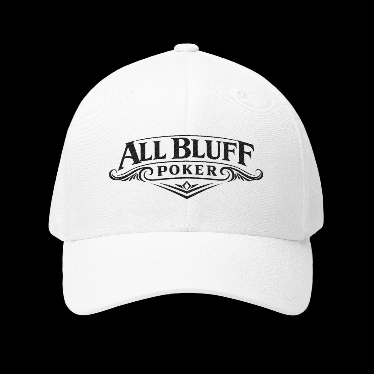 All Bluff Poker Fitted Cap in White – Front View | All Bluff Poker