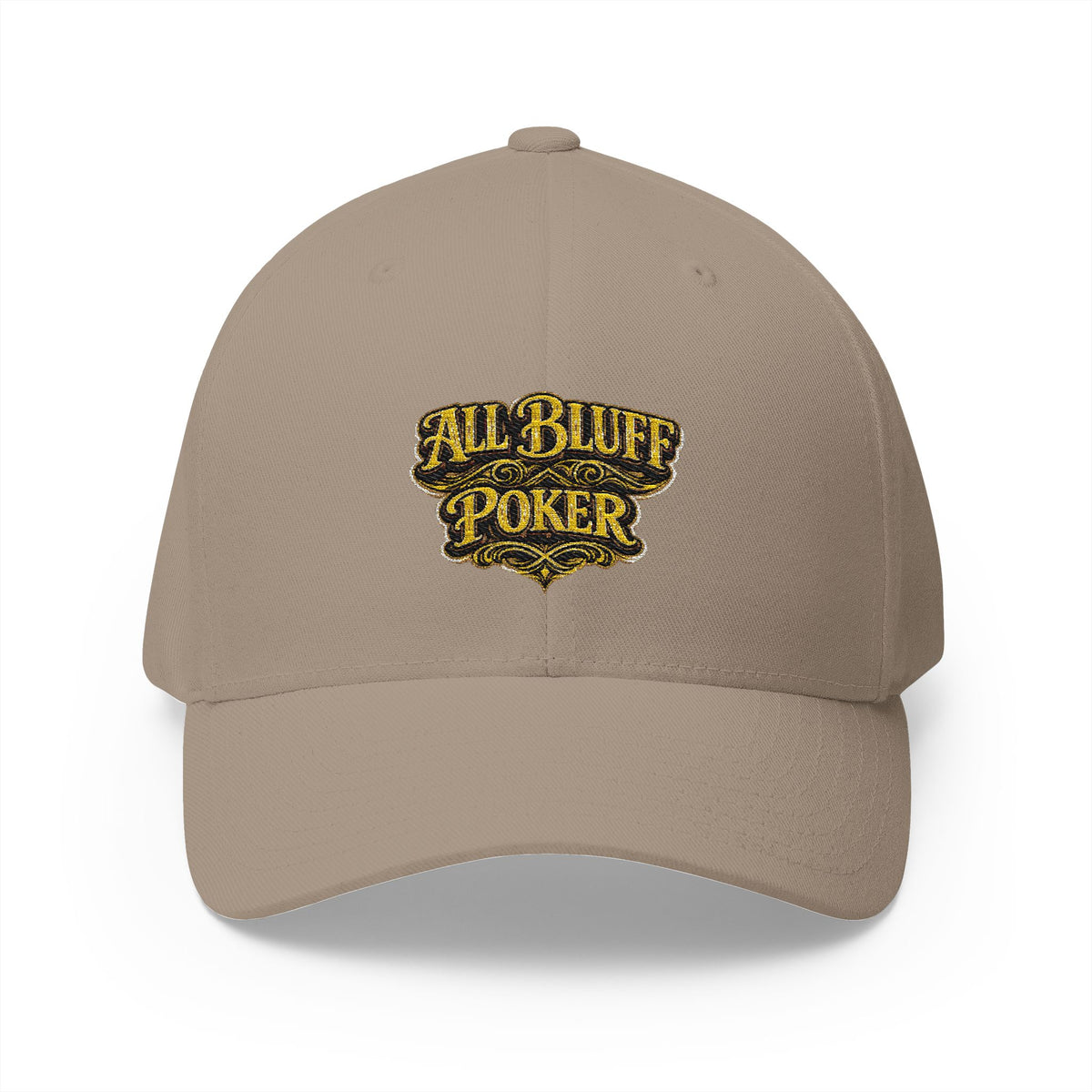 All Bluff Poker Fitted Cap in Khaki – Front View | All Bluff Poker