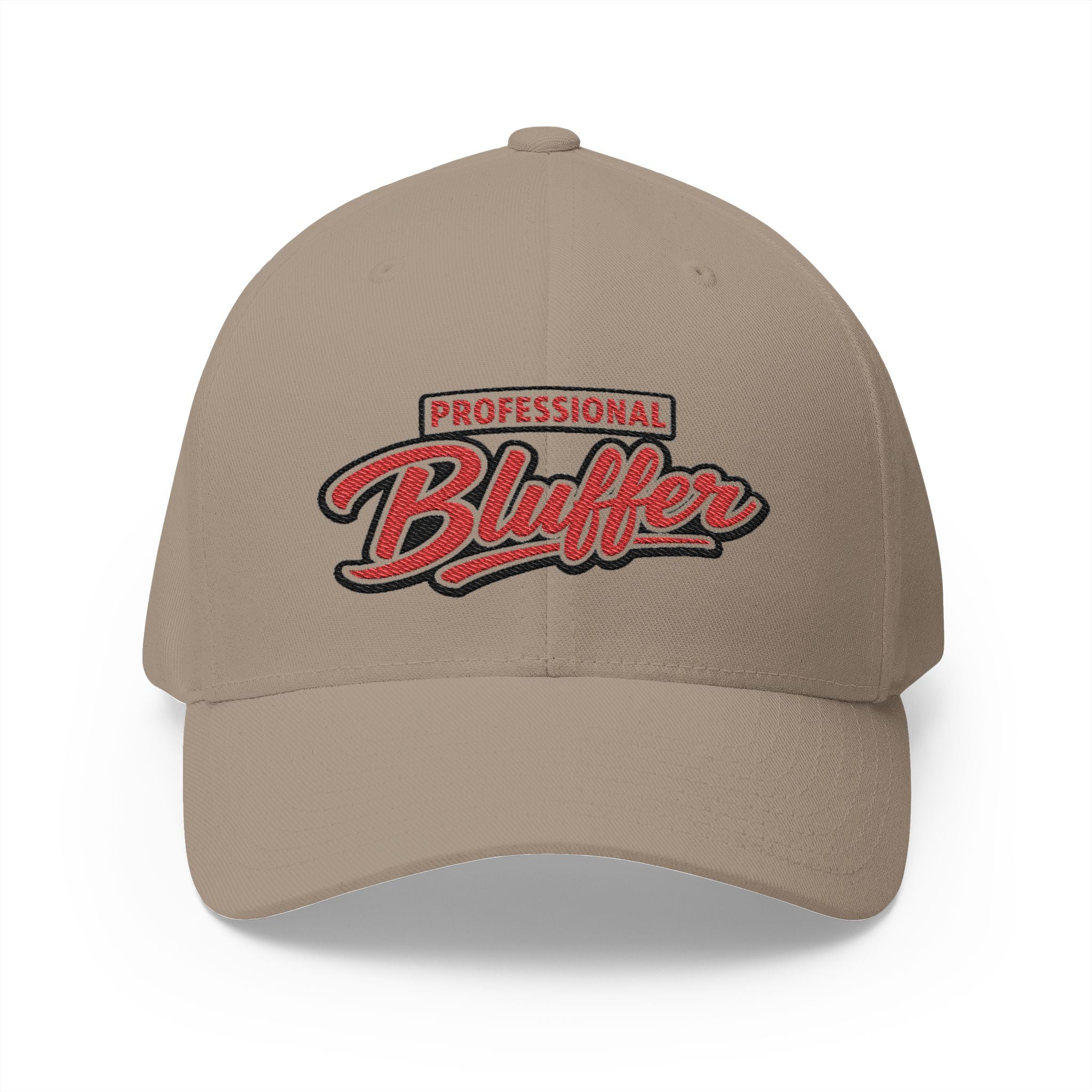 Professional Bluffer Fitted Cap in Khaki – Front View | All Bluff Poker