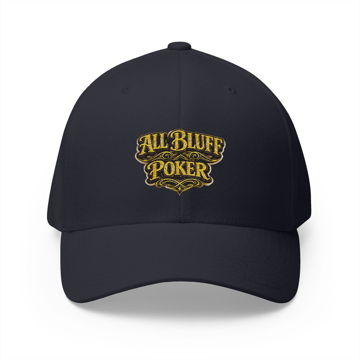 All Bluff Poker Fitted Cap in Dark Navy – Front View | All Bluff Poker