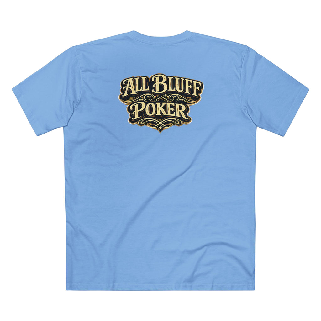 7-2 Style T-Shirt in Carolina Blue – Back Flat Lay | All Bluff Poker