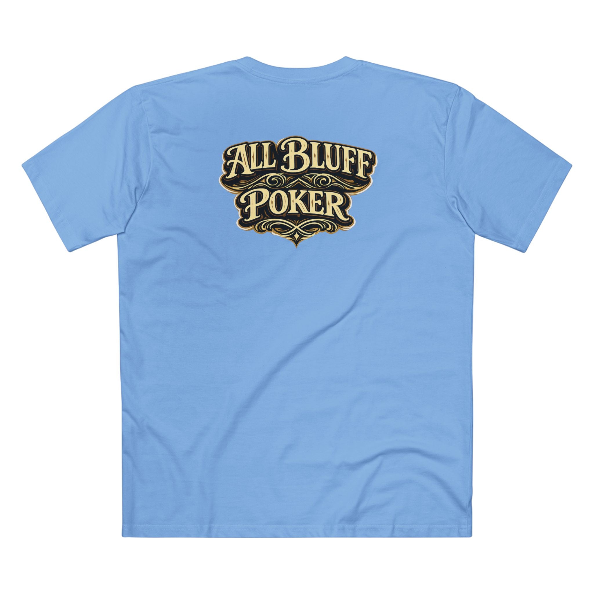 7-2 Style T-Shirt in Carolina Blue – Back Flat Lay | All Bluff Poker