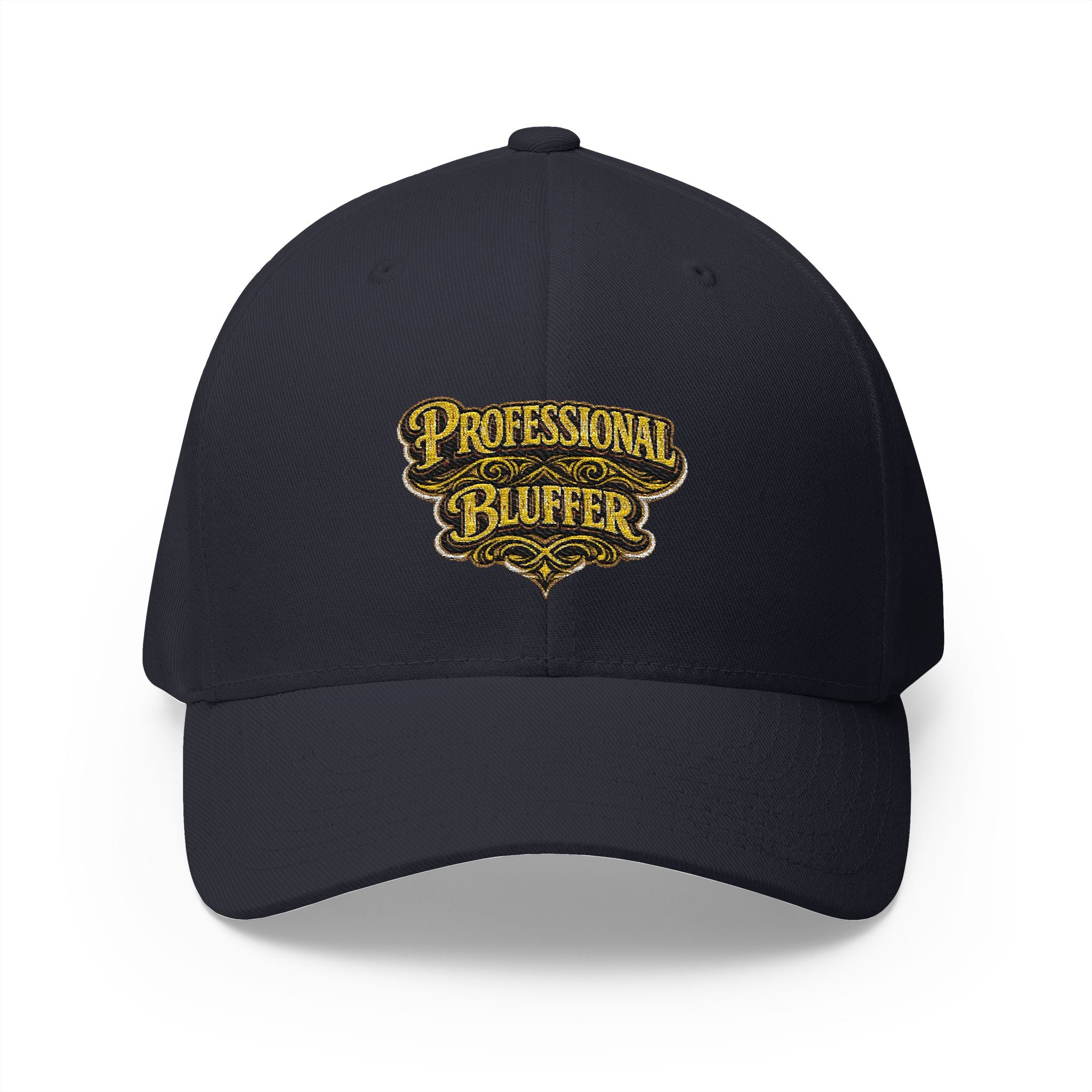 Professional Bluffer Fitted Cap in Dark Navy – Front View | All Bluff Poker