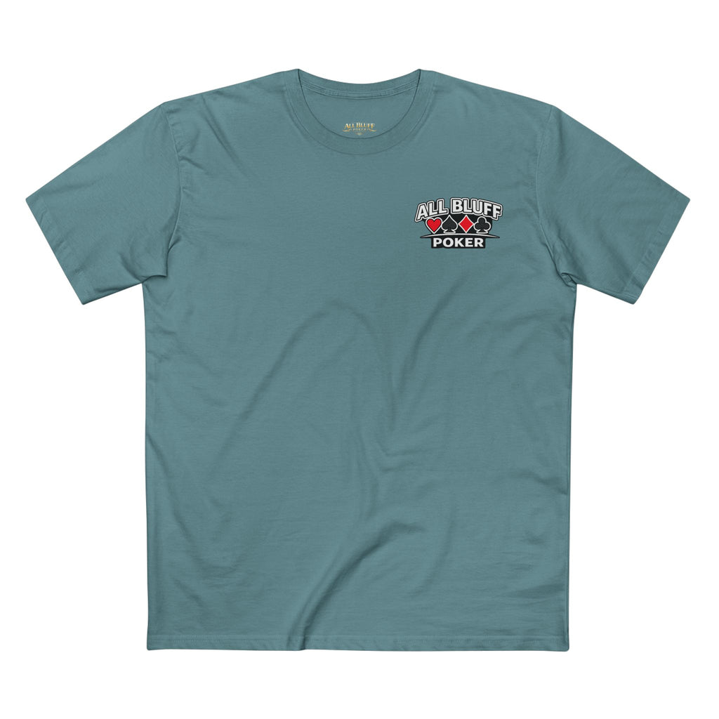 All Bluff No Fear T-Shirt in Slate Blue – Front Flat Lay | All Bluff Poker