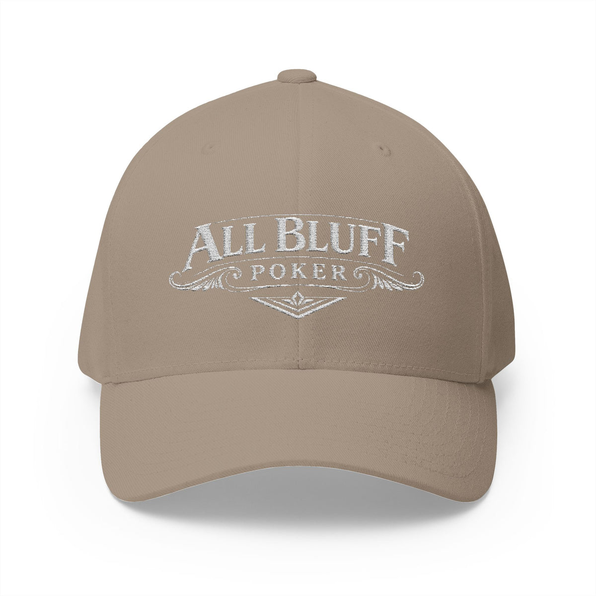 All Bluff Poker Fitted Cap in Khaki – Front View | All Bluff Poker