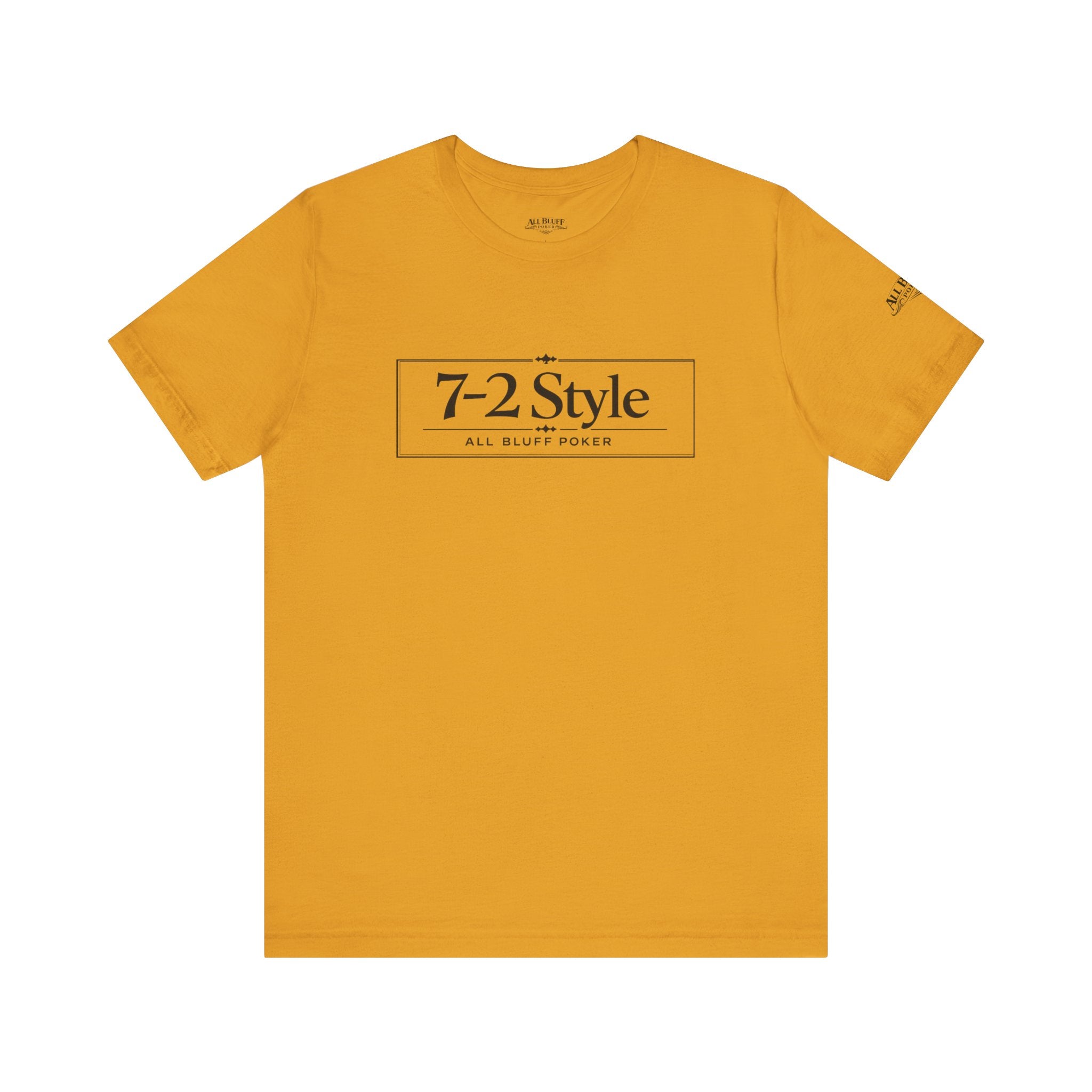 7-2 Style T-Shirt in Mustard – Front Flat Lay | All Bluff Poker