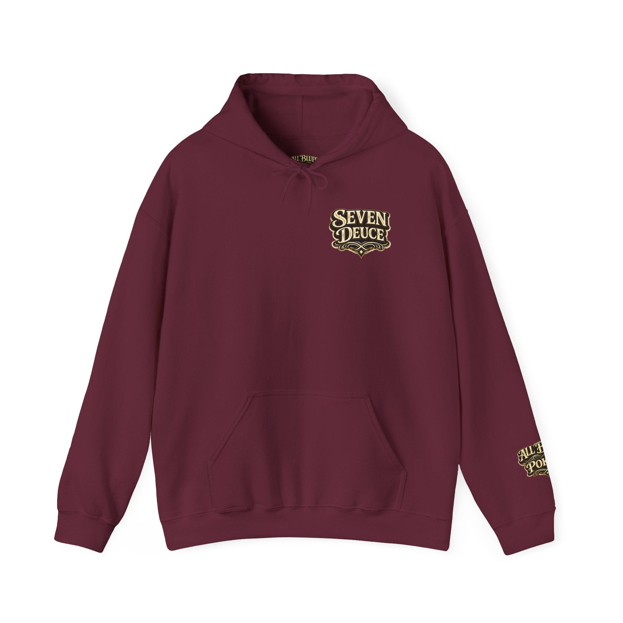 7-2 Style Pullover Hoodie in Maroon – Front Flat Lay | All Bluff Poker