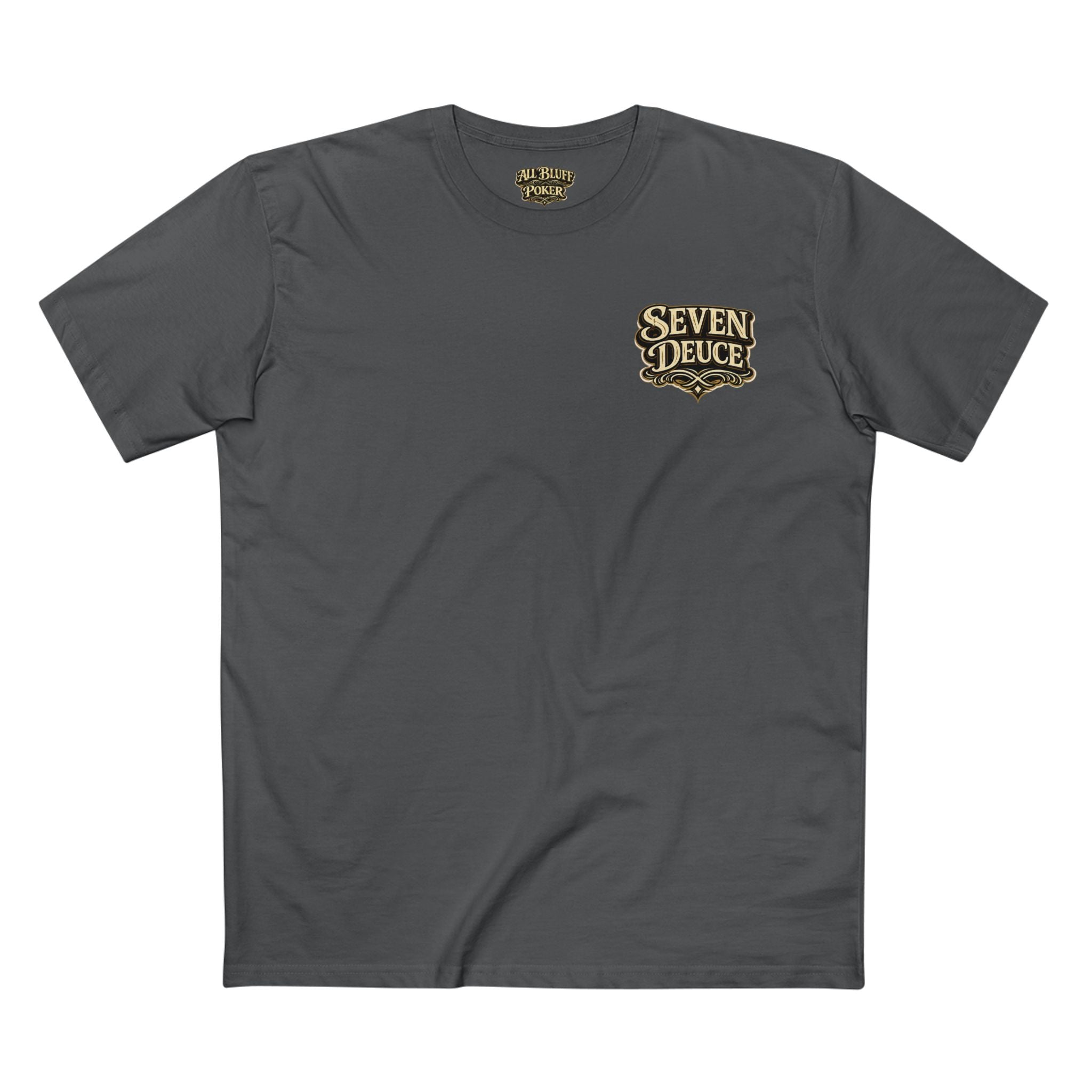 7-2 Style T-Shirt in Charcoal – Front Flat Lay | All Bluff Poker