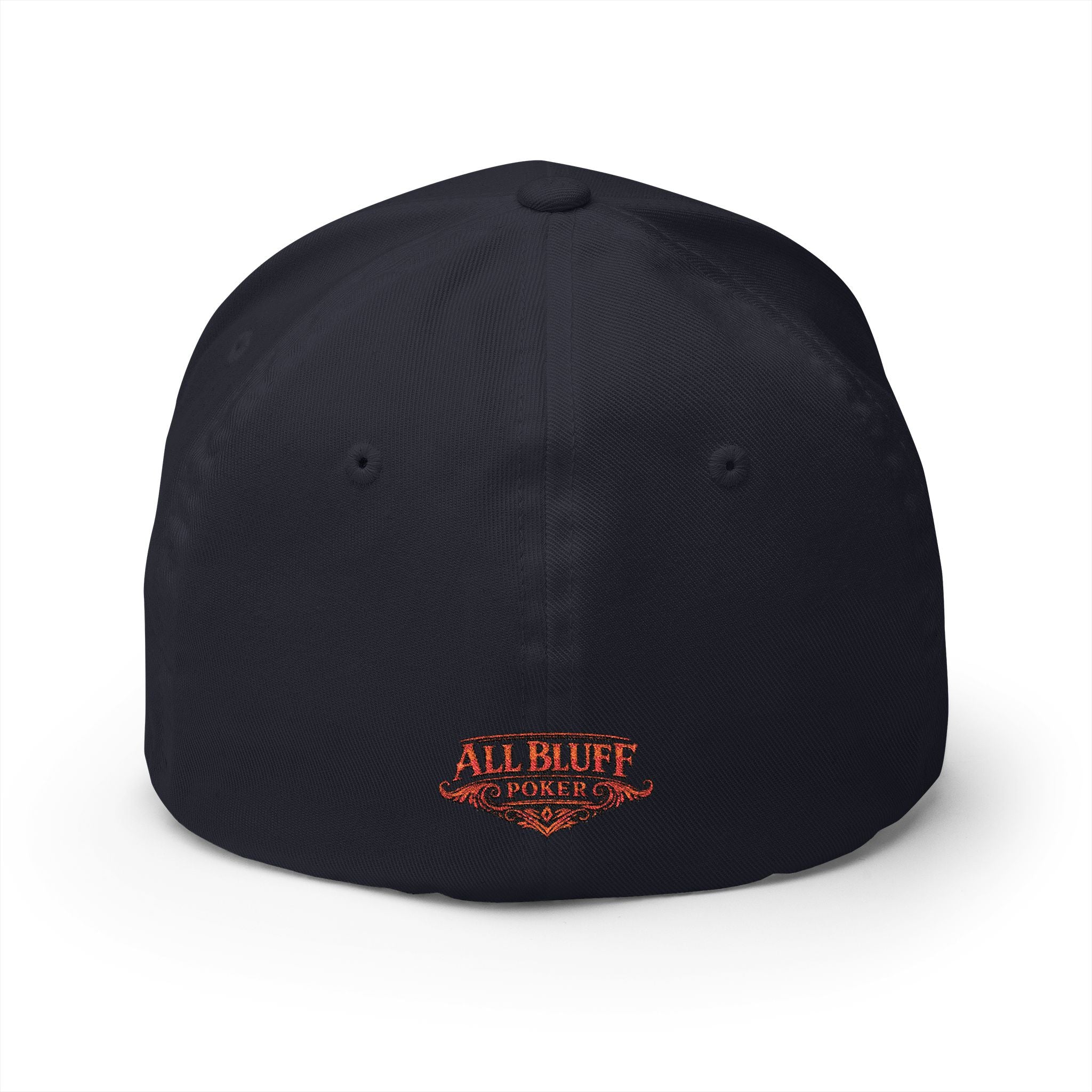 Professional Bluffer Fitted Cap in Dark Navy – Back View | All Bluff Poker