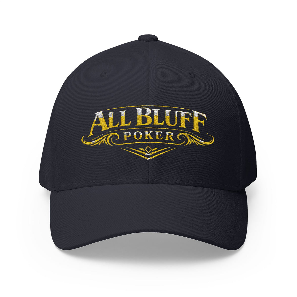 All Bluff Poker Fitted Cap in Dark Navy – Front View | All Bluff Poker