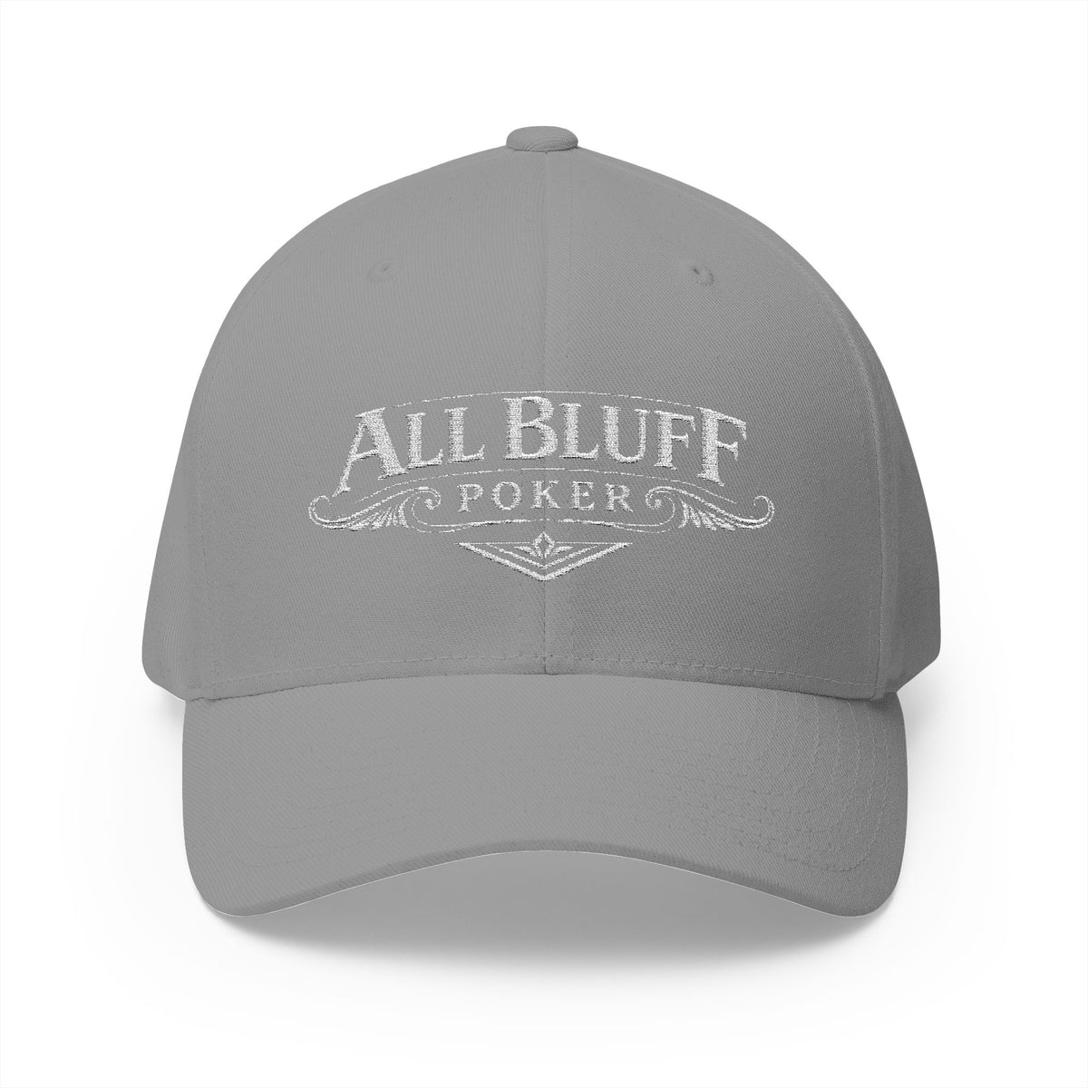 All Bluff Poker Fitted Cap in Grey – Front View | All Bluff Poker