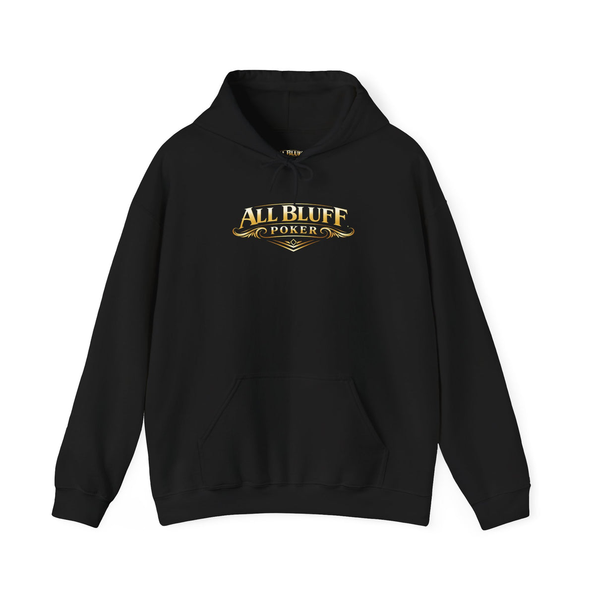 All Bluff Poker Pullover Hoodie in Black – Front Flat Lay | All Bluff Poker