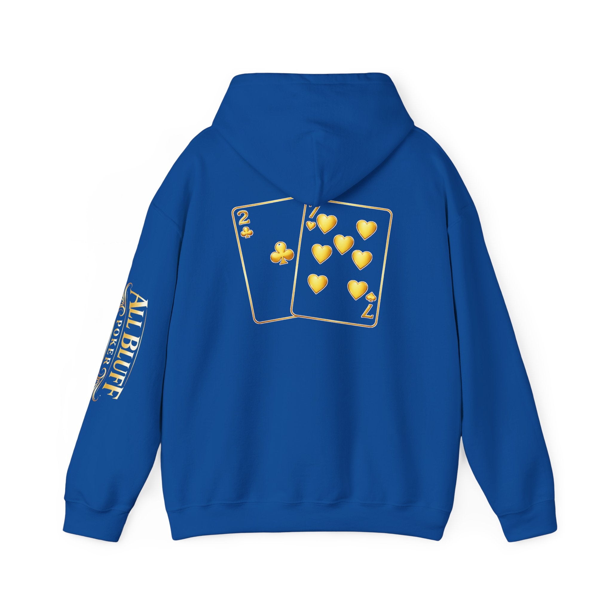 7-2 Style Pullover Hoodie in Royal – Back Flat Lay | All Bluff Poker