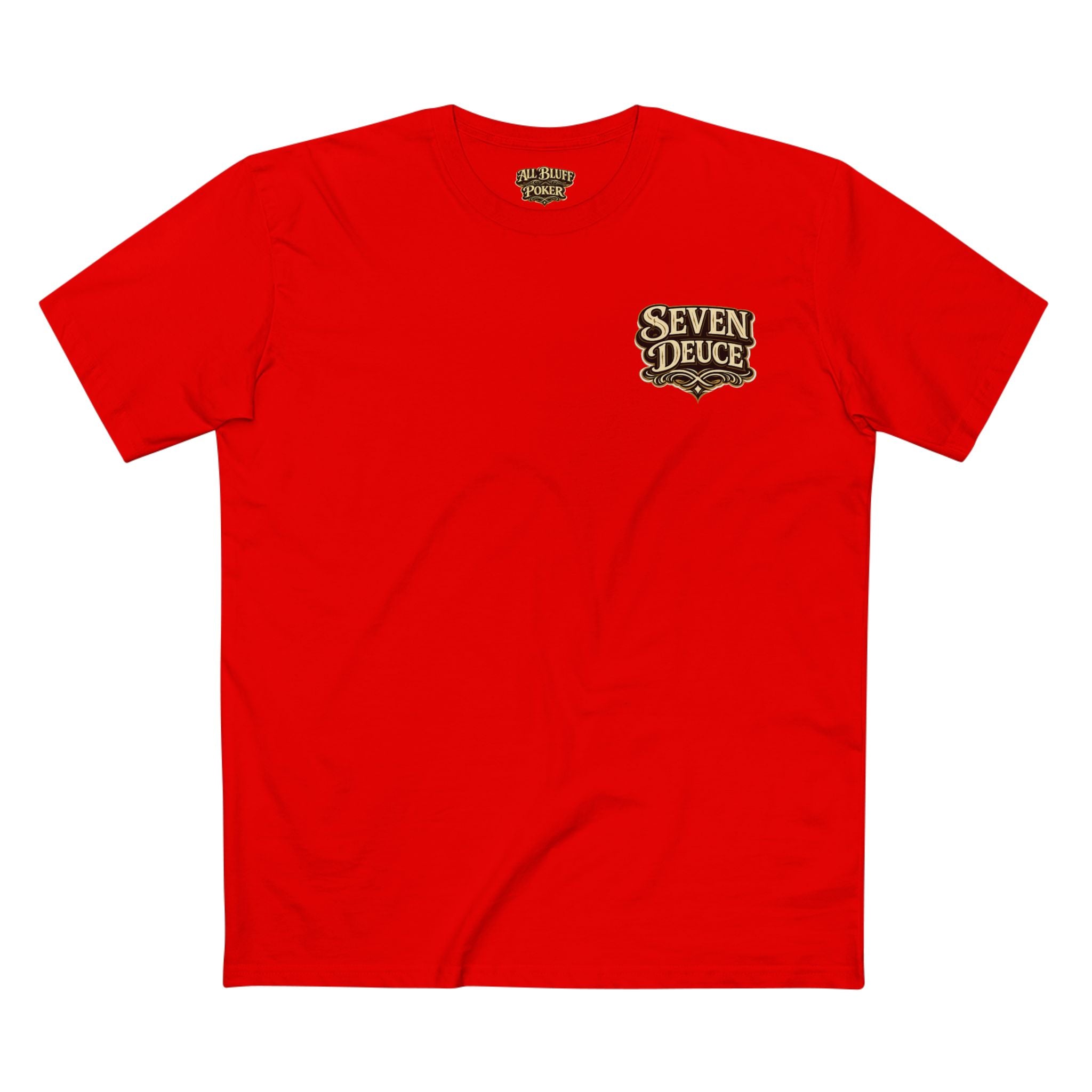 7-2 Style T-Shirt in Red – Front Flat Lay | All Bluff Poker