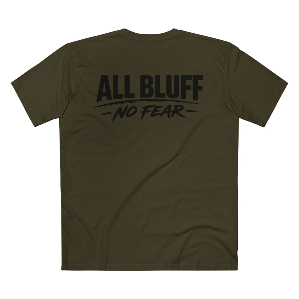 All Bluff No Fear T-Shirt in Army – Back Flat Lay | All Bluff Poker