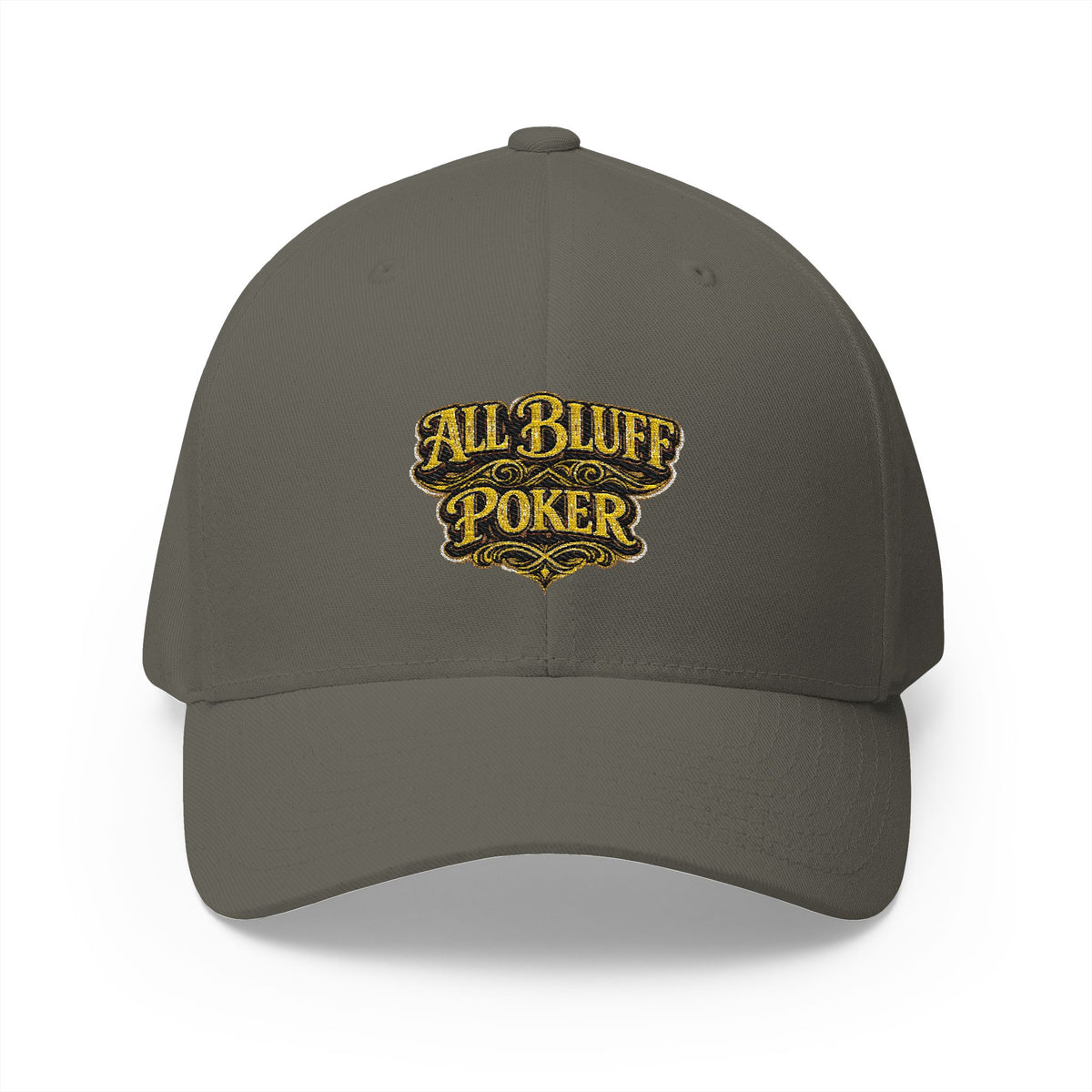 All Bluff Poker Fitted Cap in Olive – Front View | All Bluff Poker