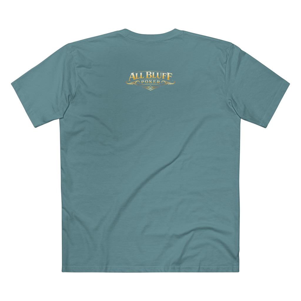 No Balls No Bluff T-Shirt in Slate Blue – Back Flat Lay | All Bluff Poker