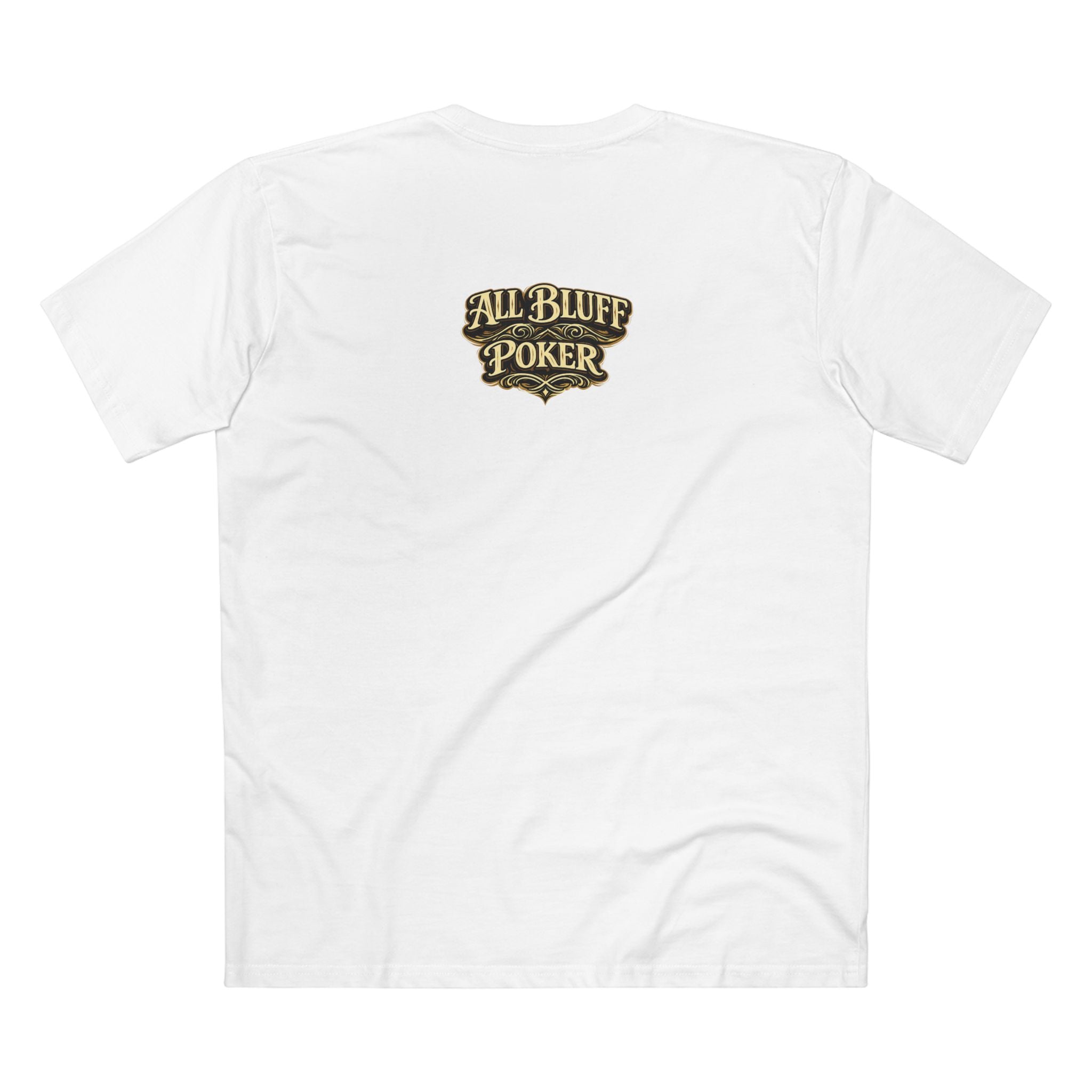 House of Bluff T-Shirt in White – Back Flat Lay | All Bluff Poker