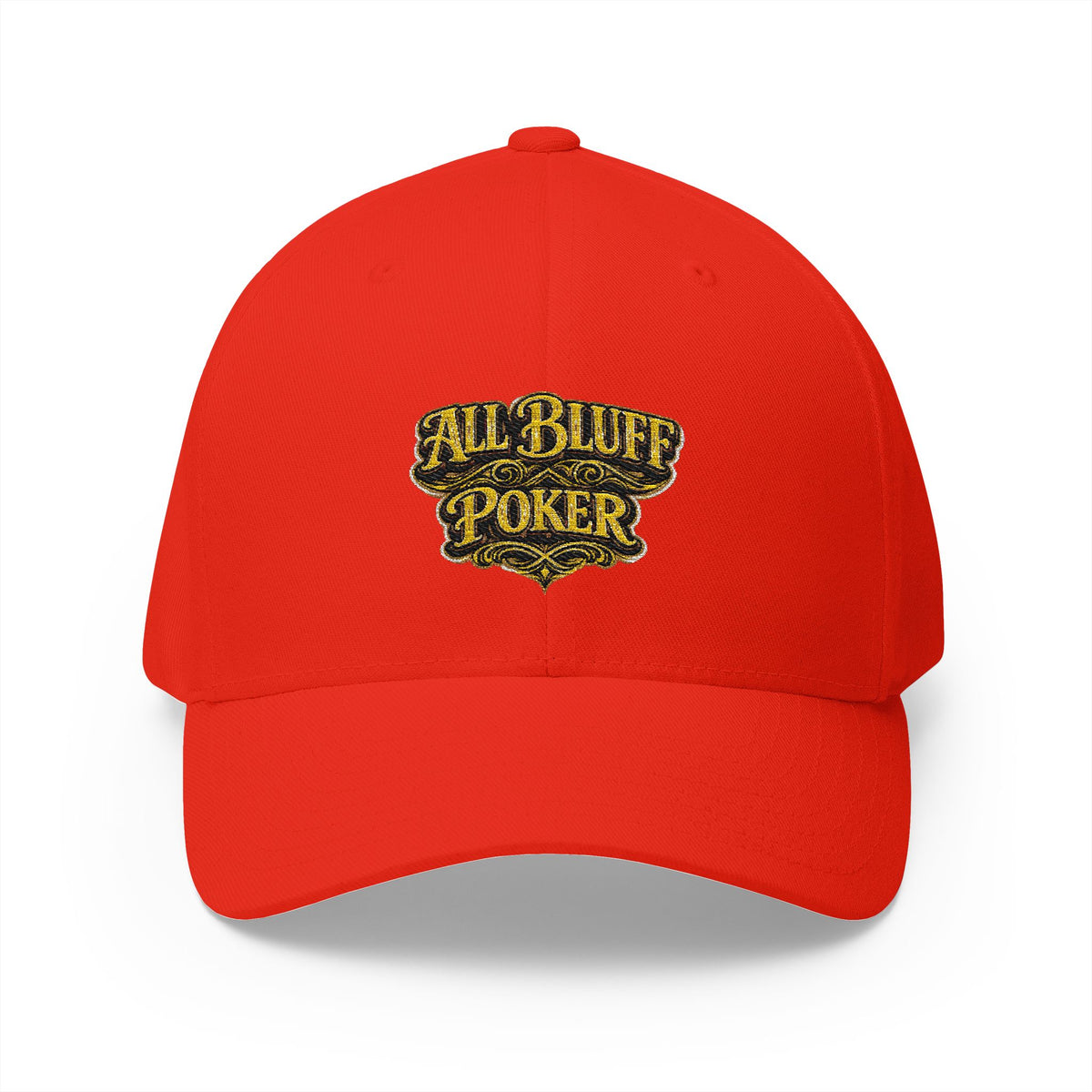 All Bluff Poker Fitted Cap in Red – Front View | All Bluff Poker