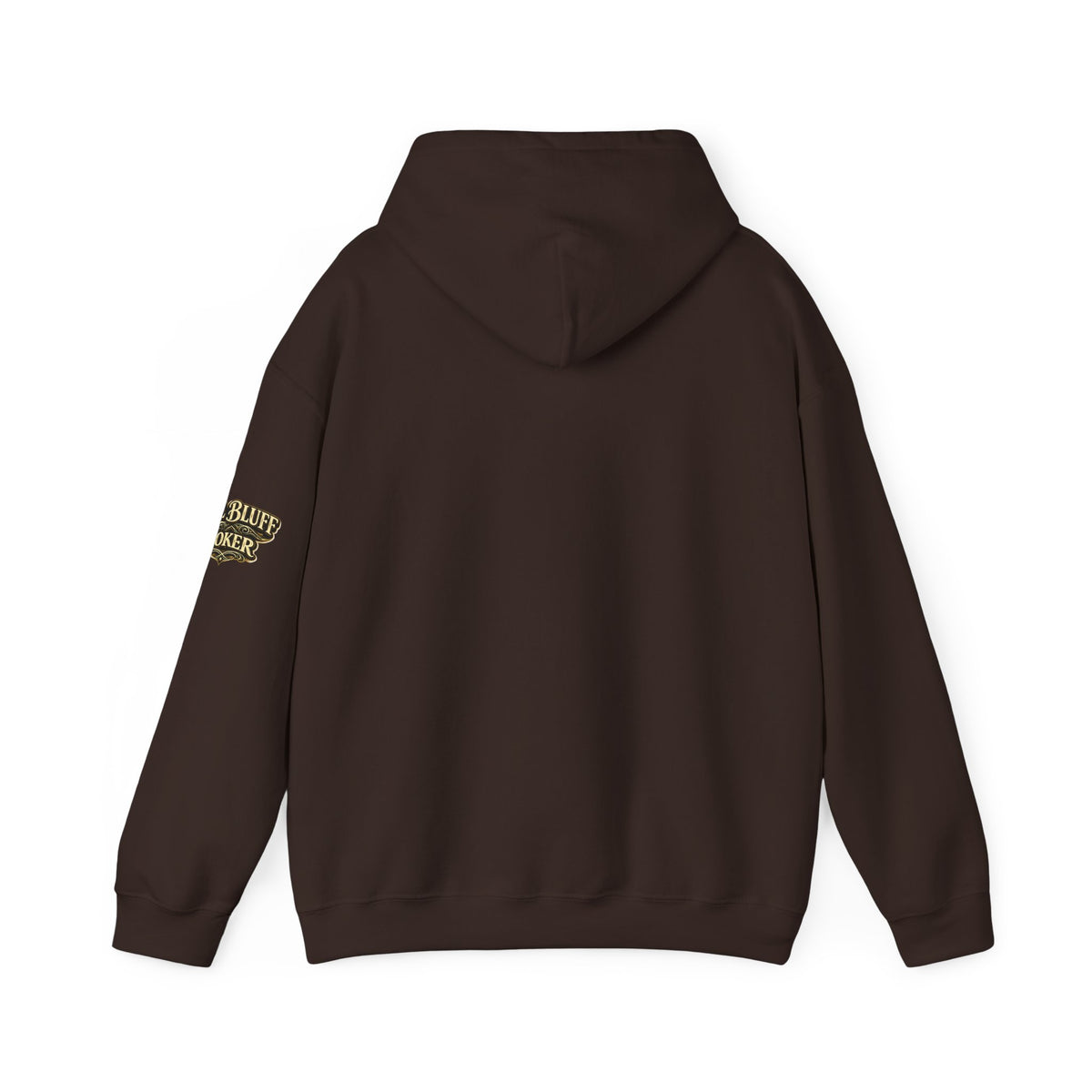 All Bluff Poker Pullover Hoodie in Dark Chocolate – Back Flat Lay | All Bluff Poker