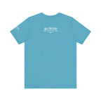 All Bluff No Fear T-Shirt in Heather Aqua – Back Flat Lay | All Bluff Poker