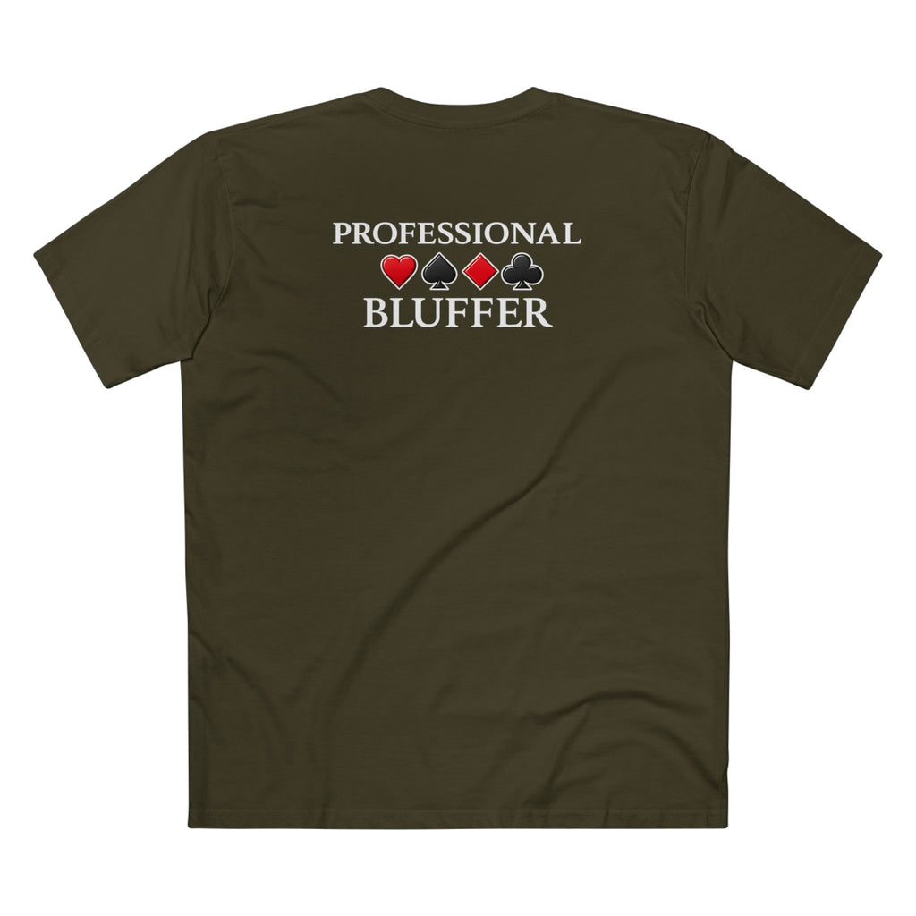Professional Bluffer T-Shirt in Army – Back Flat Lay | All Bluff Poker
