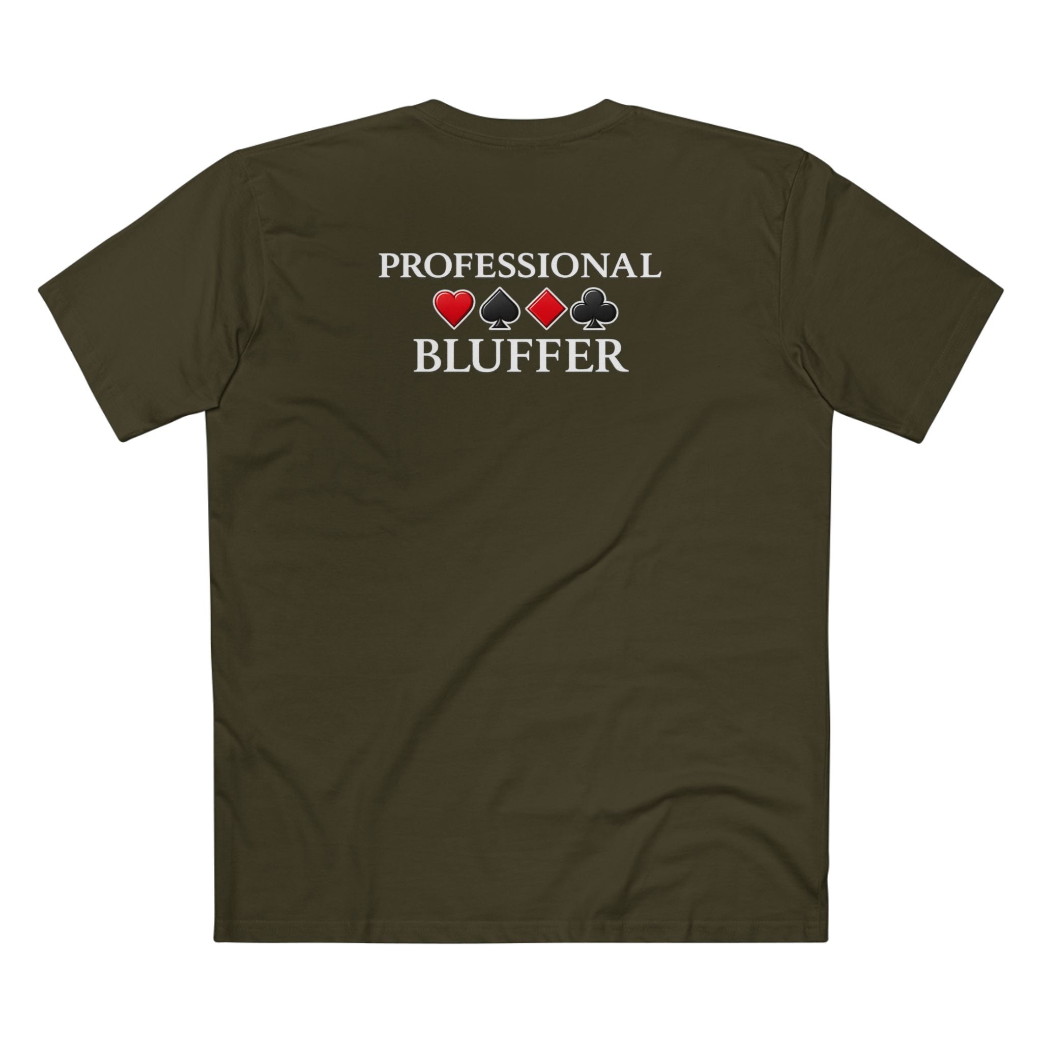 Professional Bluffer T-Shirt in Army – Back Flat Lay | All Bluff Poker
