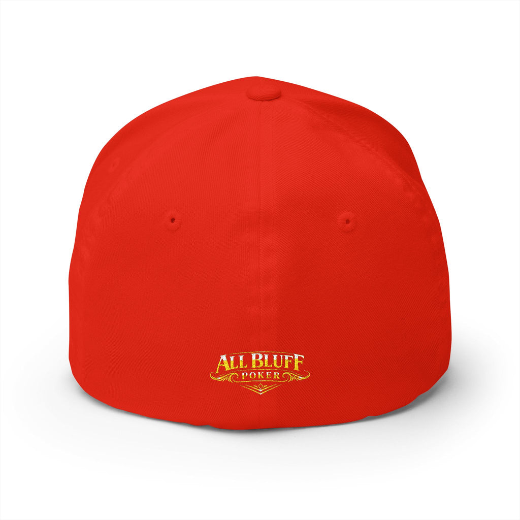 All Bluff Poker Fitted Cap in Red – Back View | All Bluff Poker