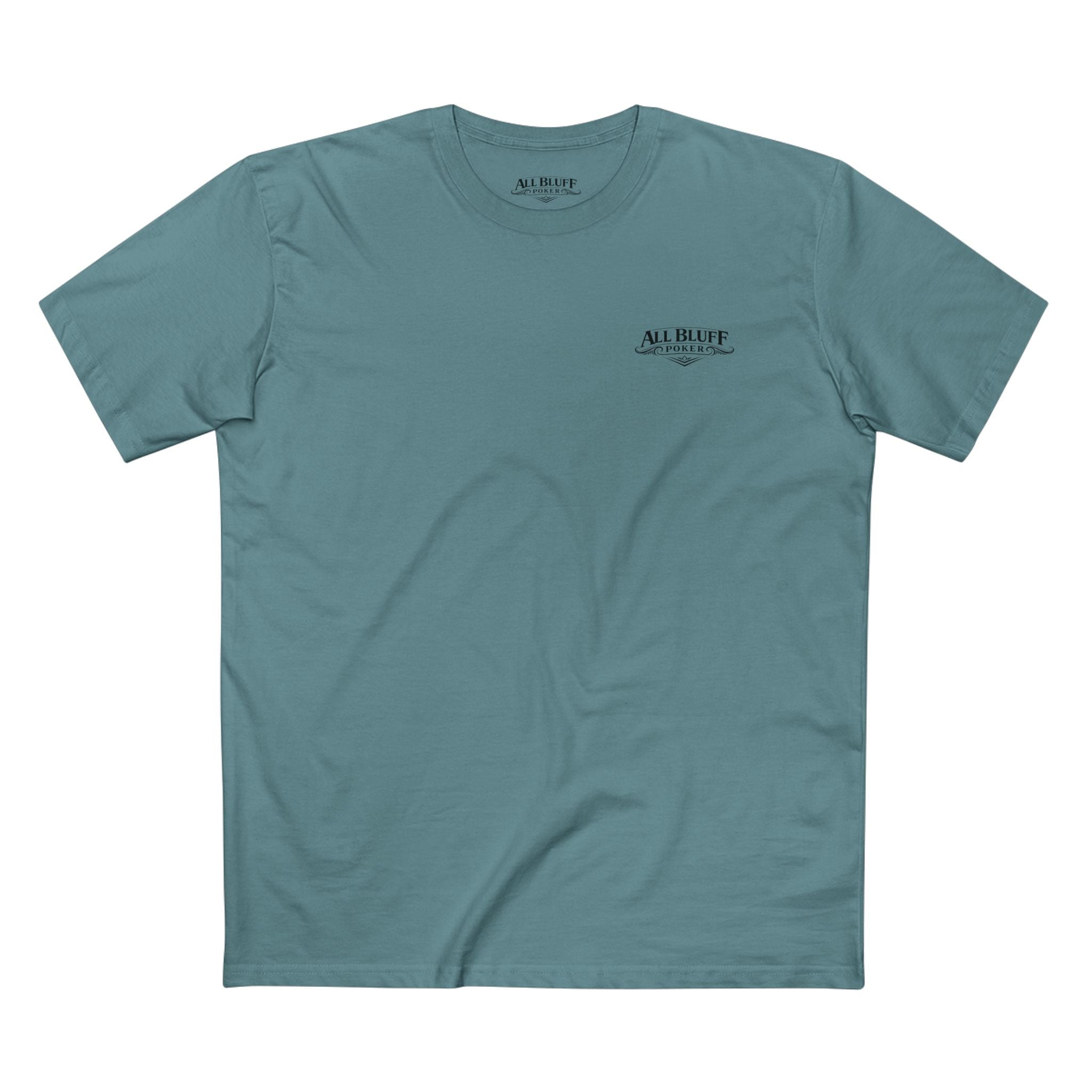 No Balls No Bluff T-Shirt in Slate Blue – Front Flat Lay | All Bluff Poker