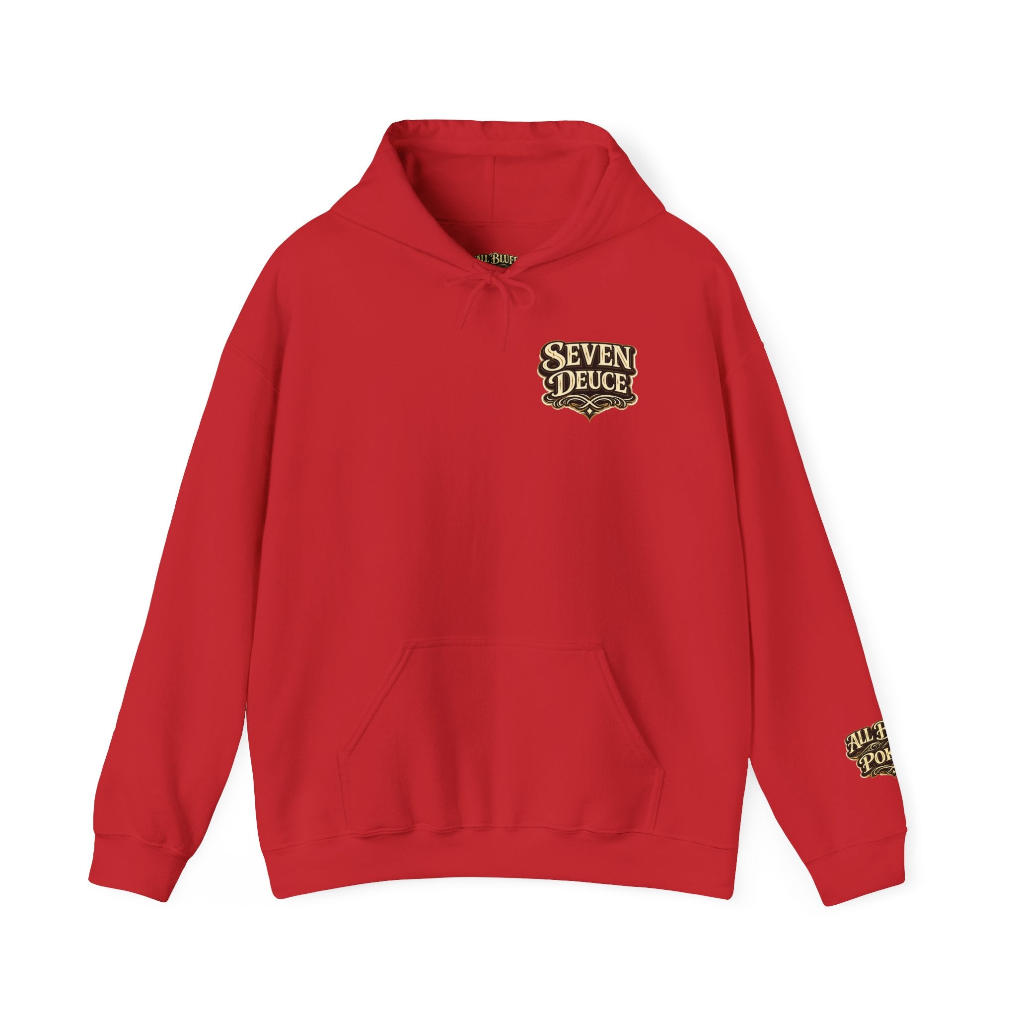 7-2 Style Pullover Hoodie in Red – Front Flat Lay | All Bluff Poker