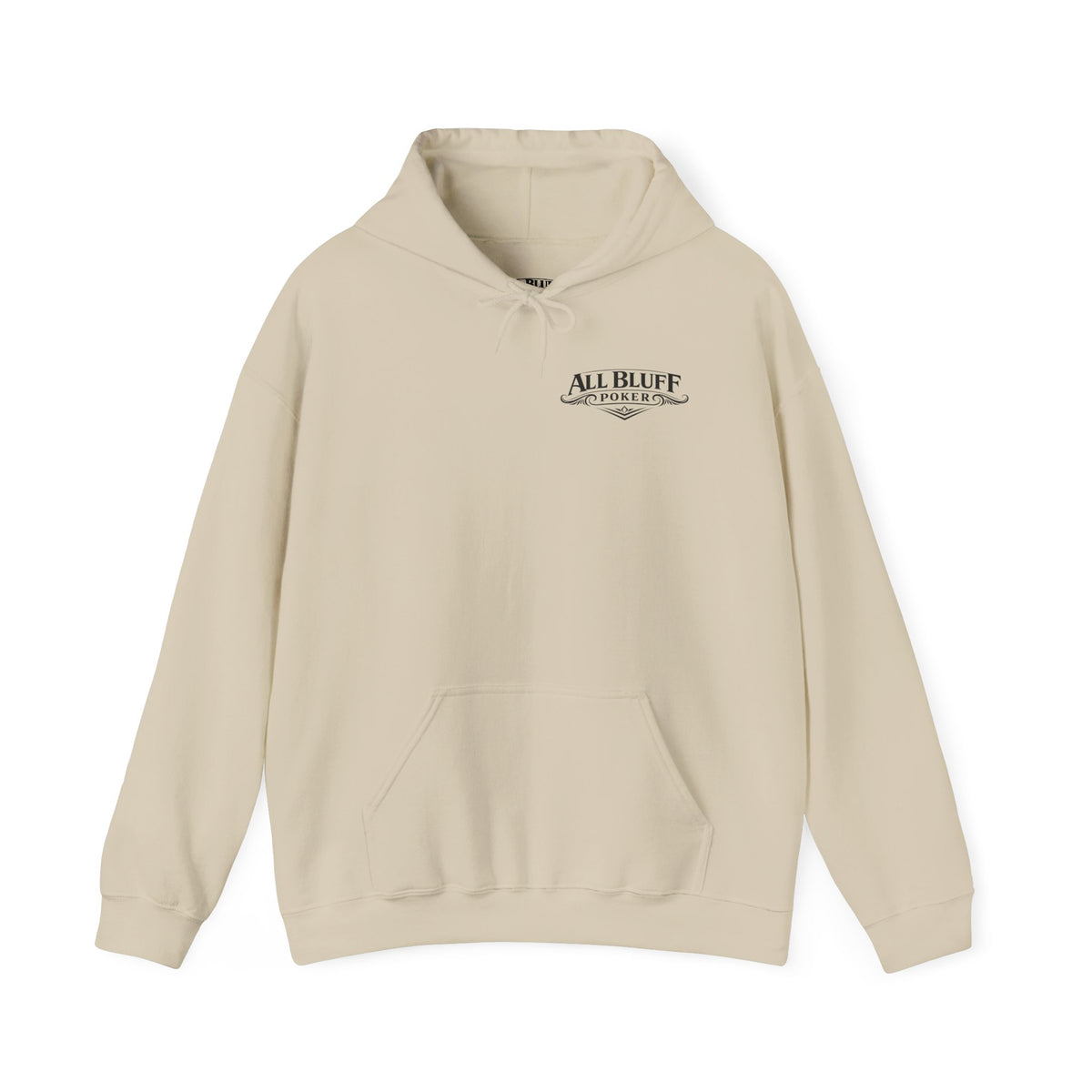 All Bluff Poker Pullover Hoodie in Sand – Front Flat Lay | All Bluff Poker