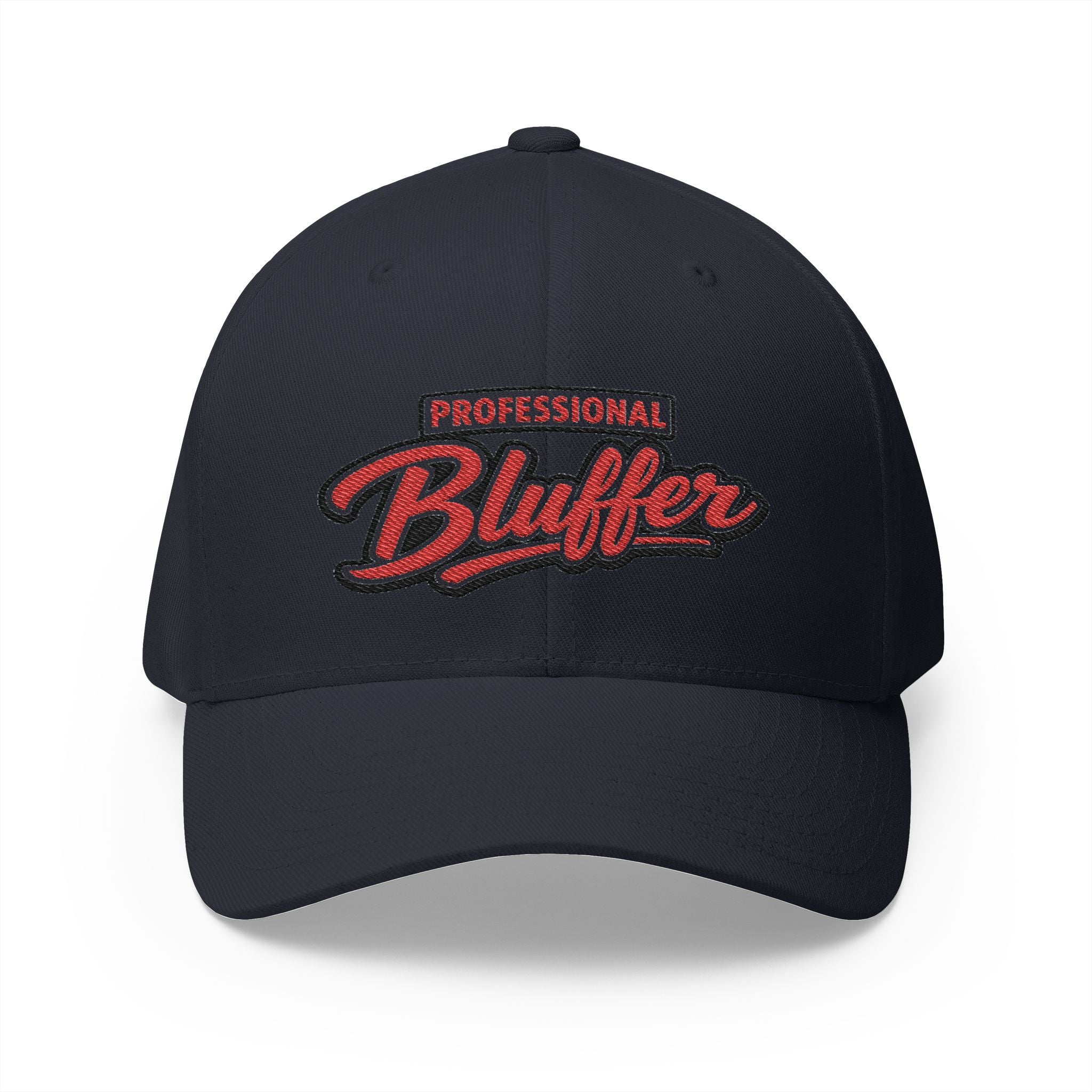 Professional Bluffer Fitted Cap in Dark Navy – Front View | All Bluff Poker