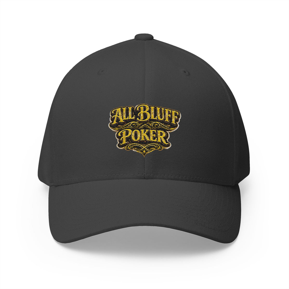 All Bluff Poker Fitted Cap in Dark Grey – Front View | All Bluff Poker