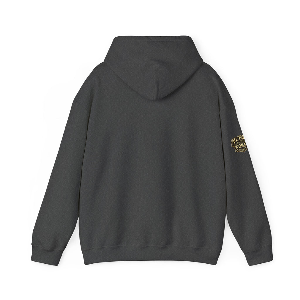 No Balls No Bluff Pullover Hoodie in Dark Heather – Back Flat Lay | All Bluff Poker