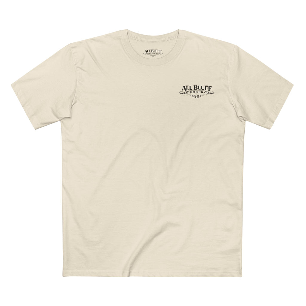 No Balls No Bluff T-Shirt in Natural – Front Flat Lay | All Bluff Poker
