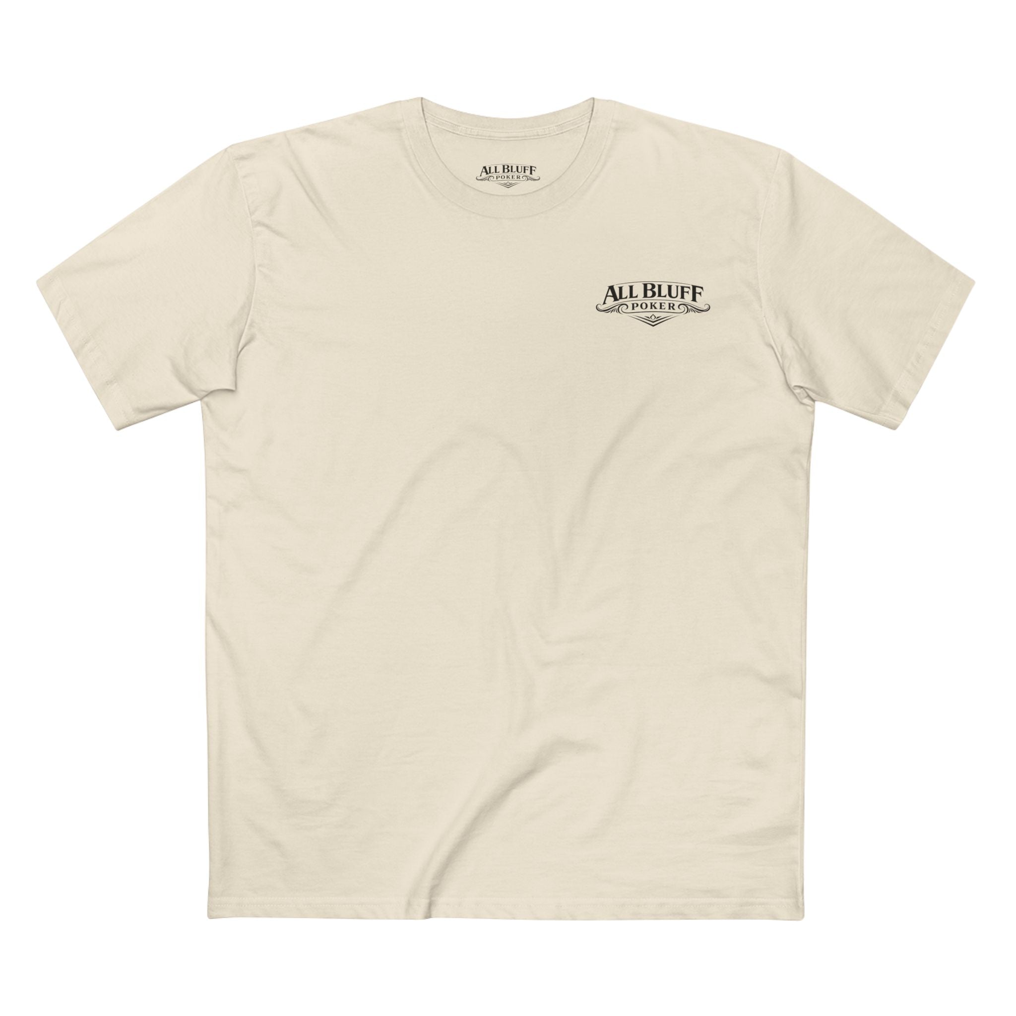 No Balls No Bluff T-Shirt in Natural – Front Flat Lay | All Bluff Poker