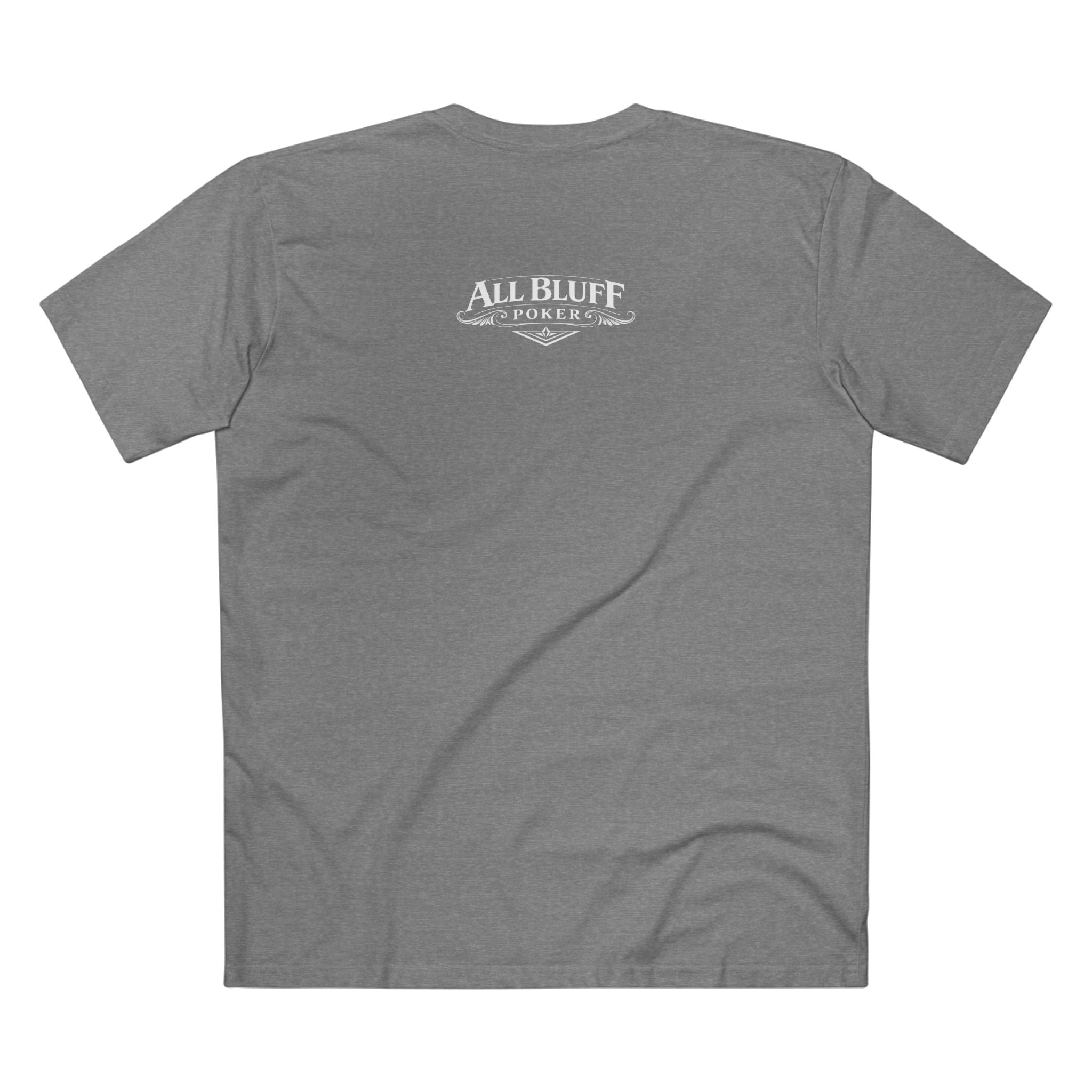 No Balls No Bluff T-Shirt in Athletic Heather – Back Flat Lay | All Bluff Poker