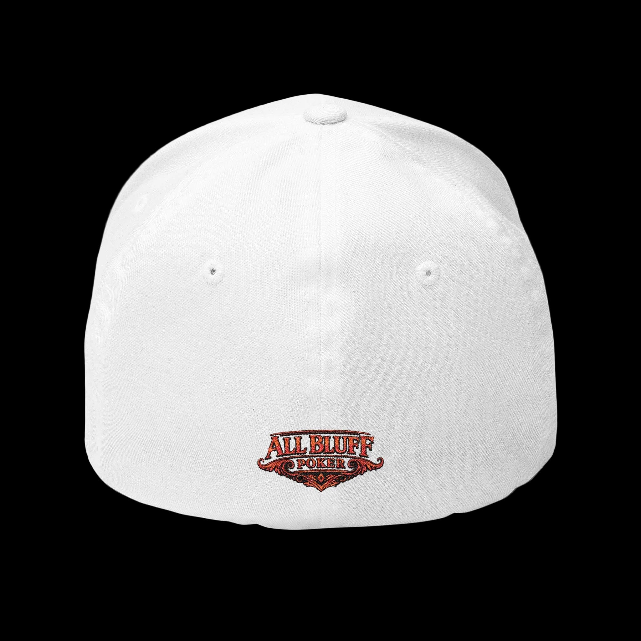 Professional Bluffer Fitted Cap in White – Back View | All Bluff Poker