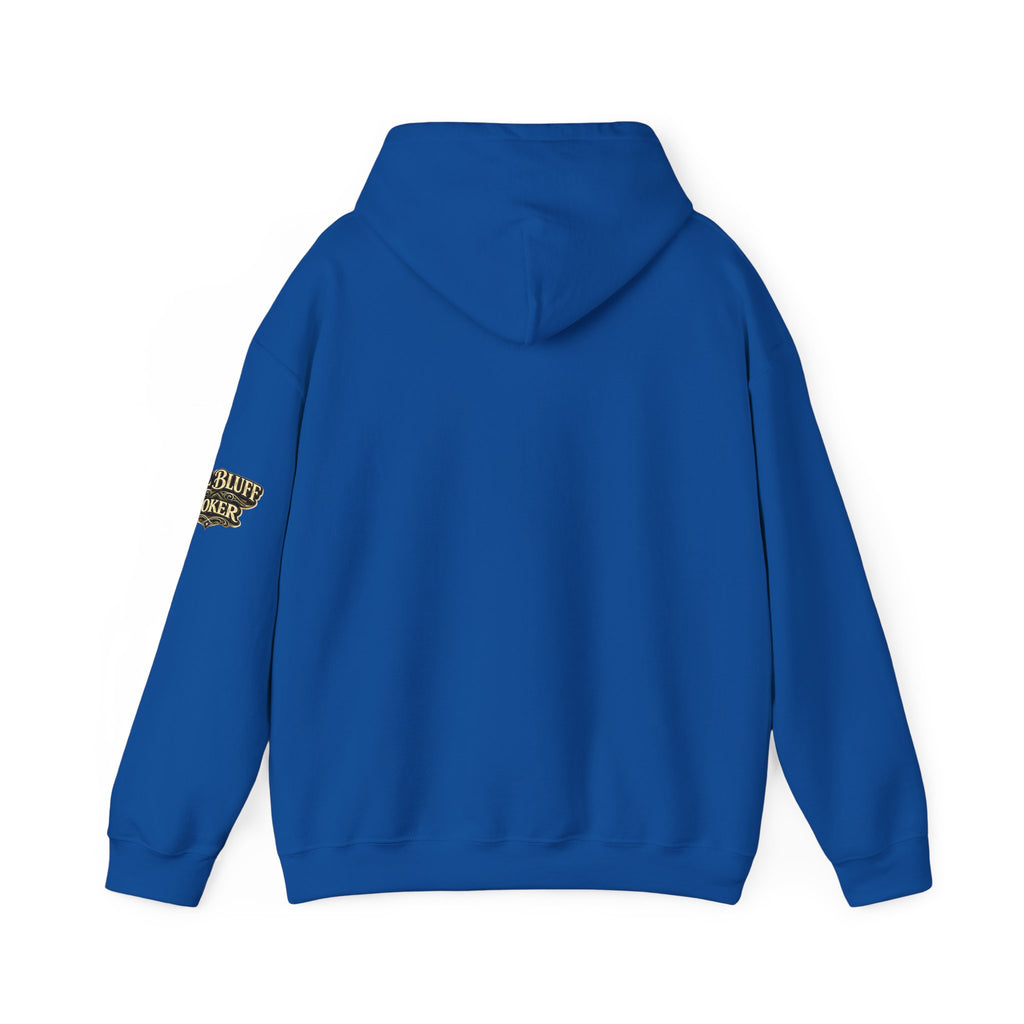 All Bluff Poker Pullover Hoodie in Royal – Back Flat Lay | All Bluff Poker