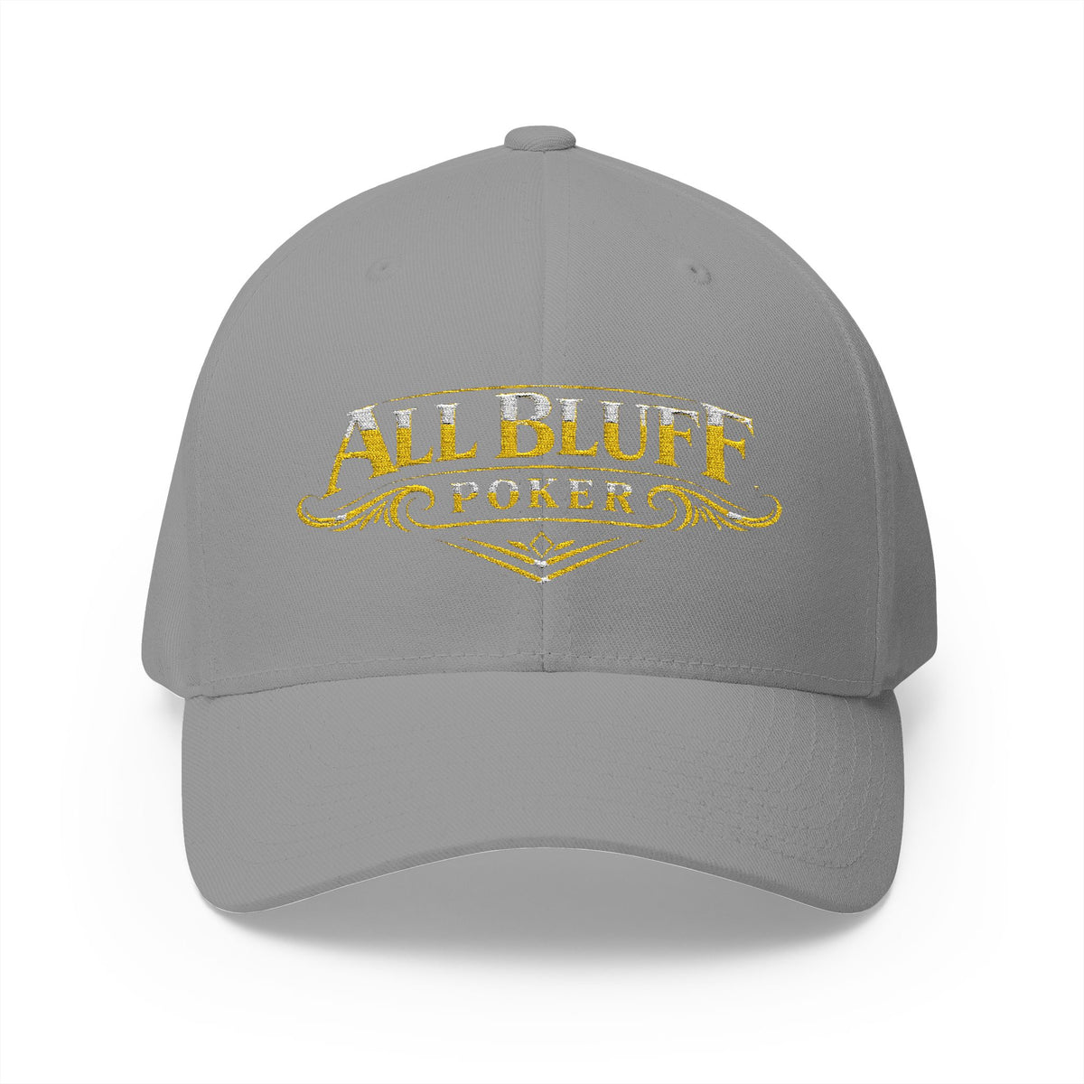 All Bluff Poker Fitted Cap in Grey – Front View | All Bluff Poker