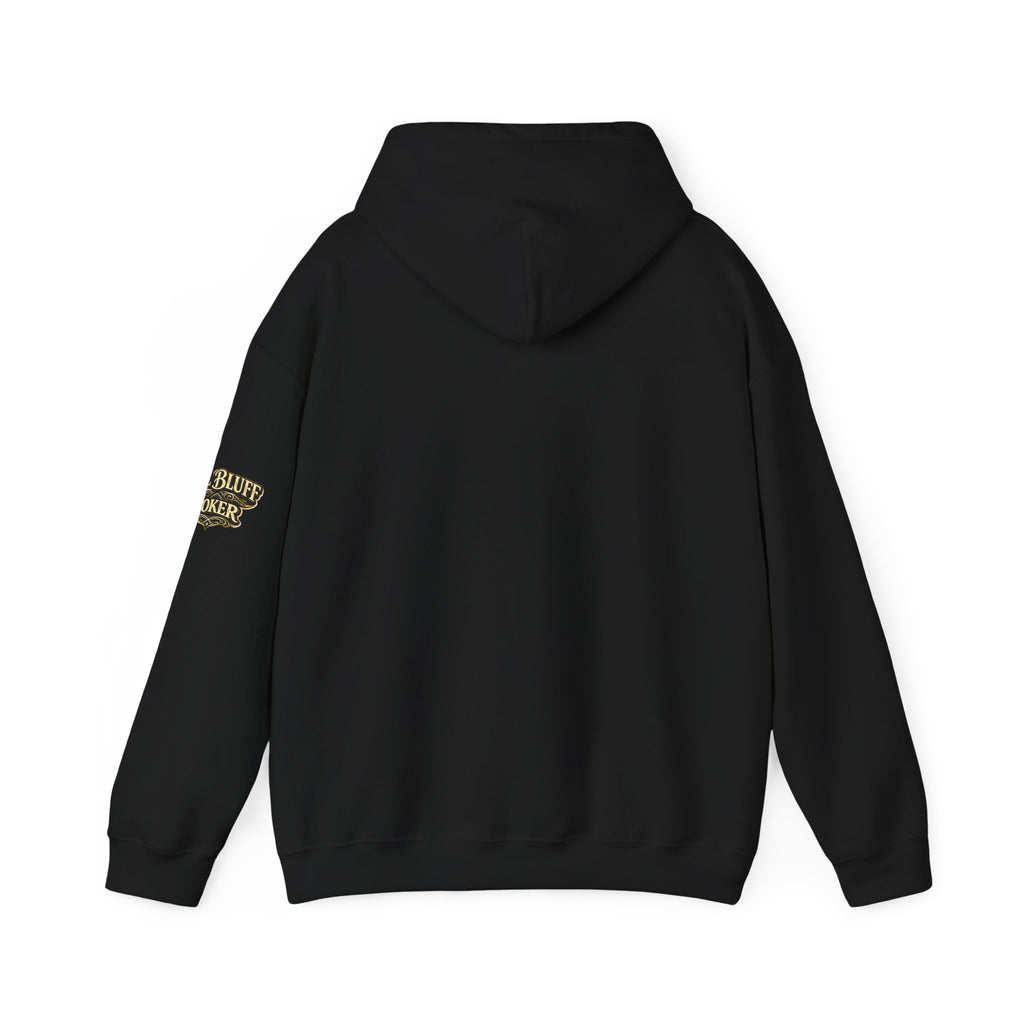 All Bluff Poker Pullover Hoodie in Black – Back Flat Lay | All Bluff Poker