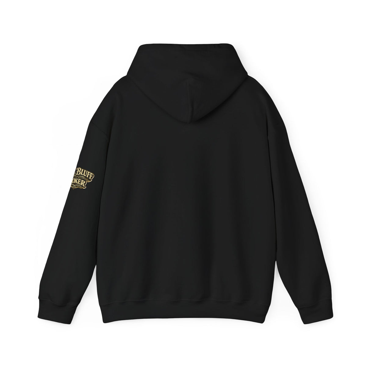 All Bluff Poker Pullover Hoodie in Black – Back Flat Lay | All Bluff Poker