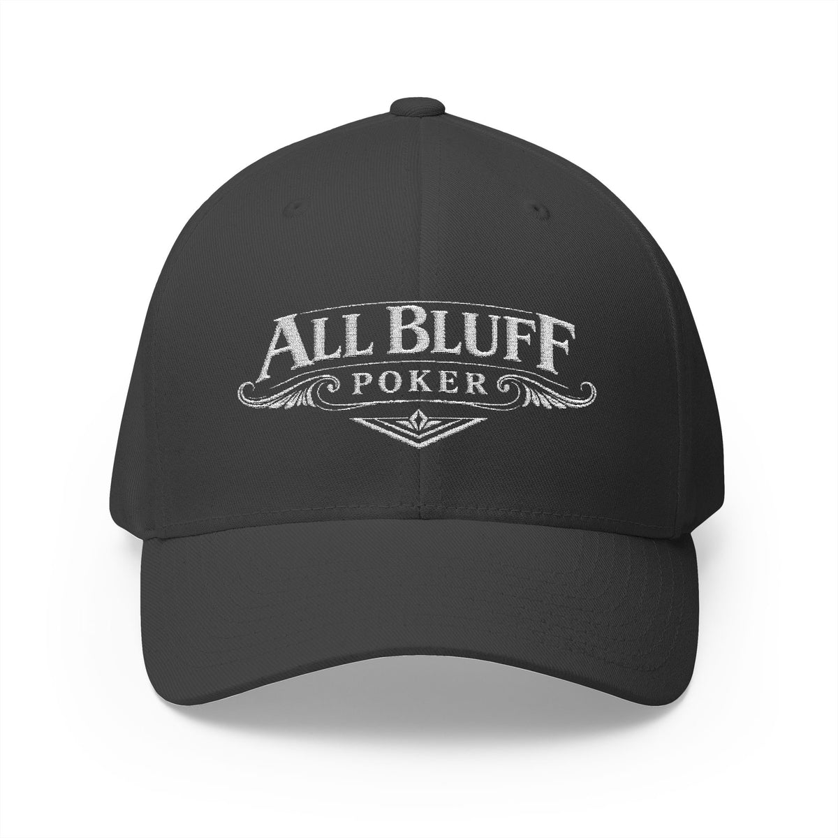 All Bluff Poker Fitted Cap in Dark Grey – Front View | All Bluff Poker
