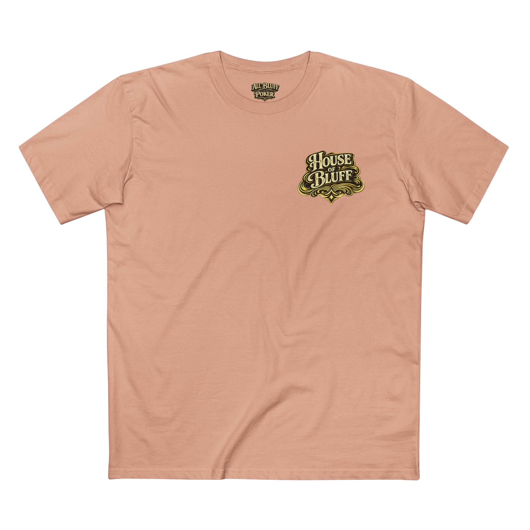 House of Bluff T-Shirt in Pale Pink – Front Flat Lay | All Bluff Poker
