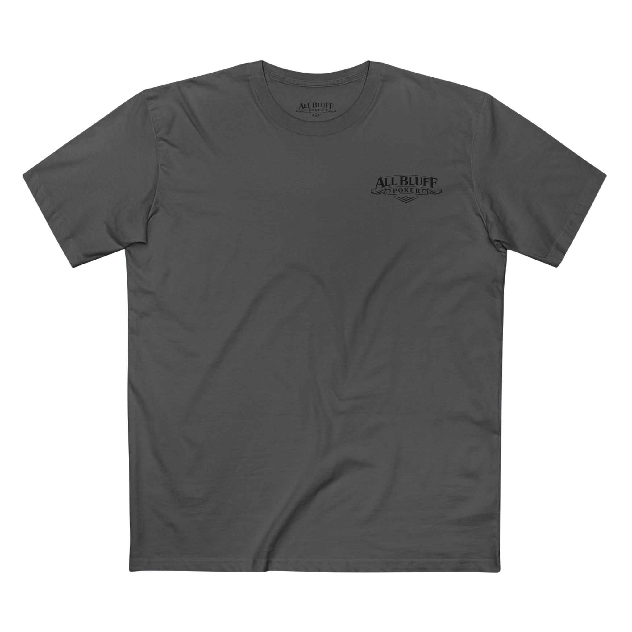 No Balls No Bluff T-Shirt in Charcoal – Front Flat Lay | All Bluff Poker