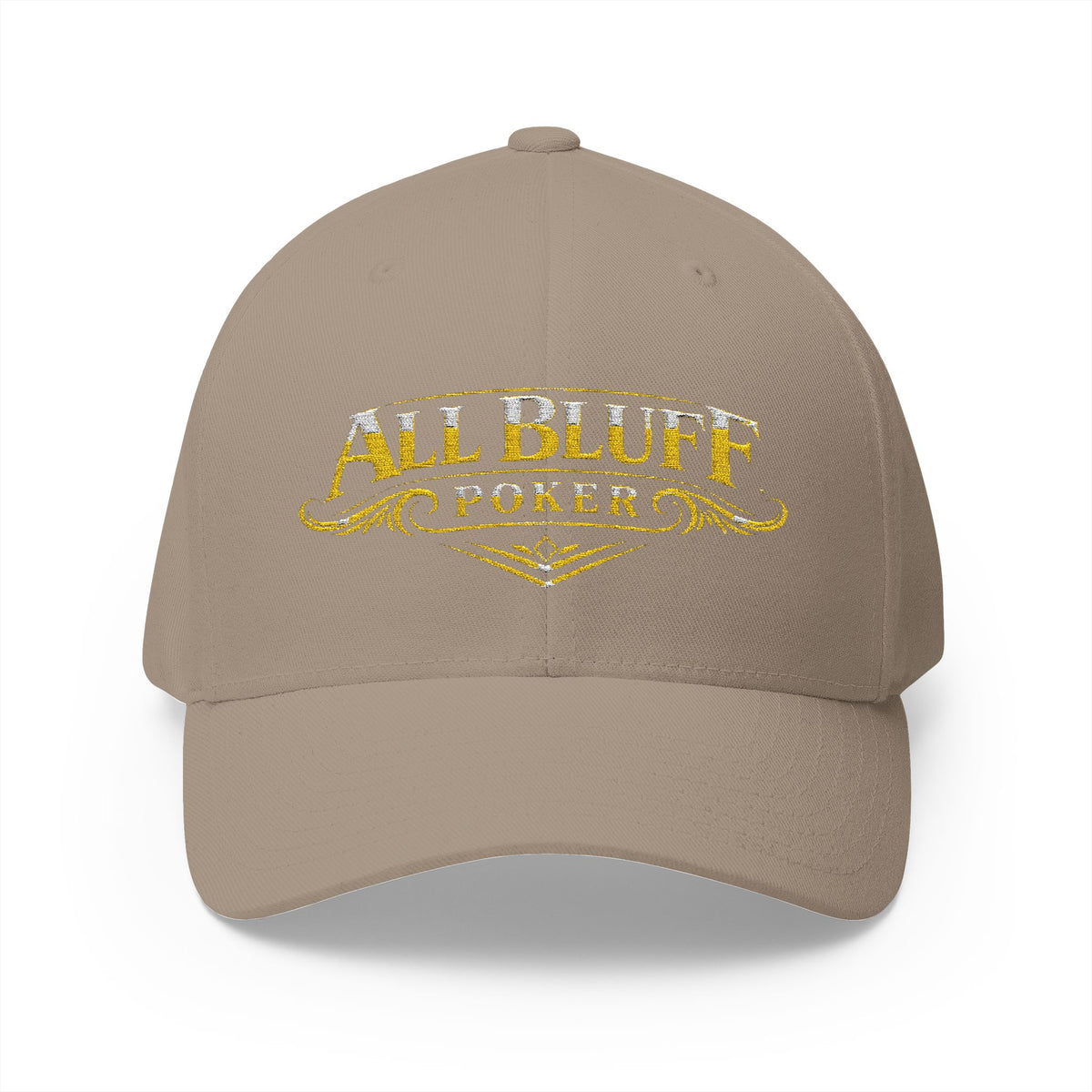 All Bluff Poker Fitted Cap in Khaki – Front View | All Bluff Poker
